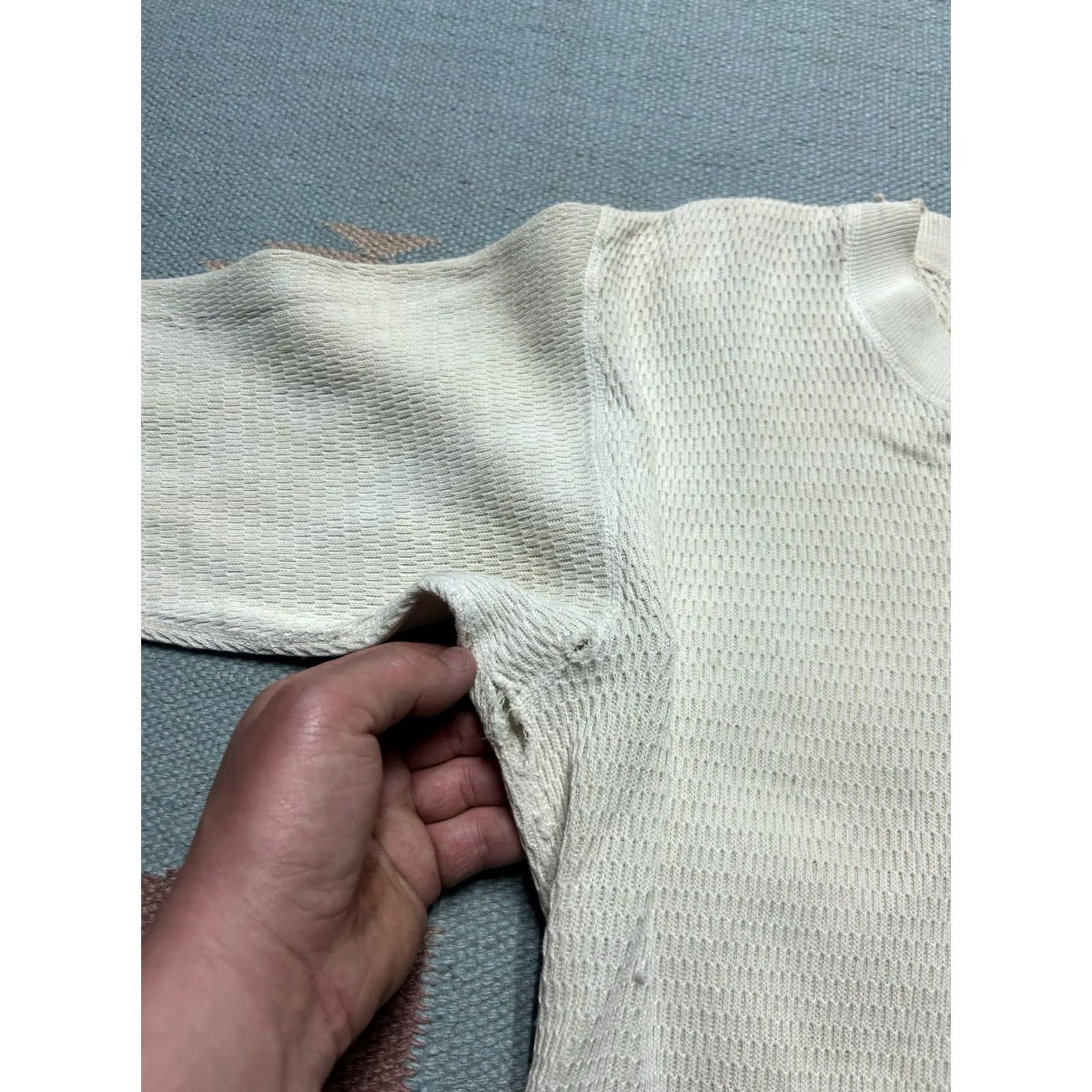Vintage VINTAGE 50s waffle knit thermal shirt long sleeve cotton Medium Blue M & M Mens T-Shirt Size US M / EU 48-50 / 2 - 5 Thumbnail