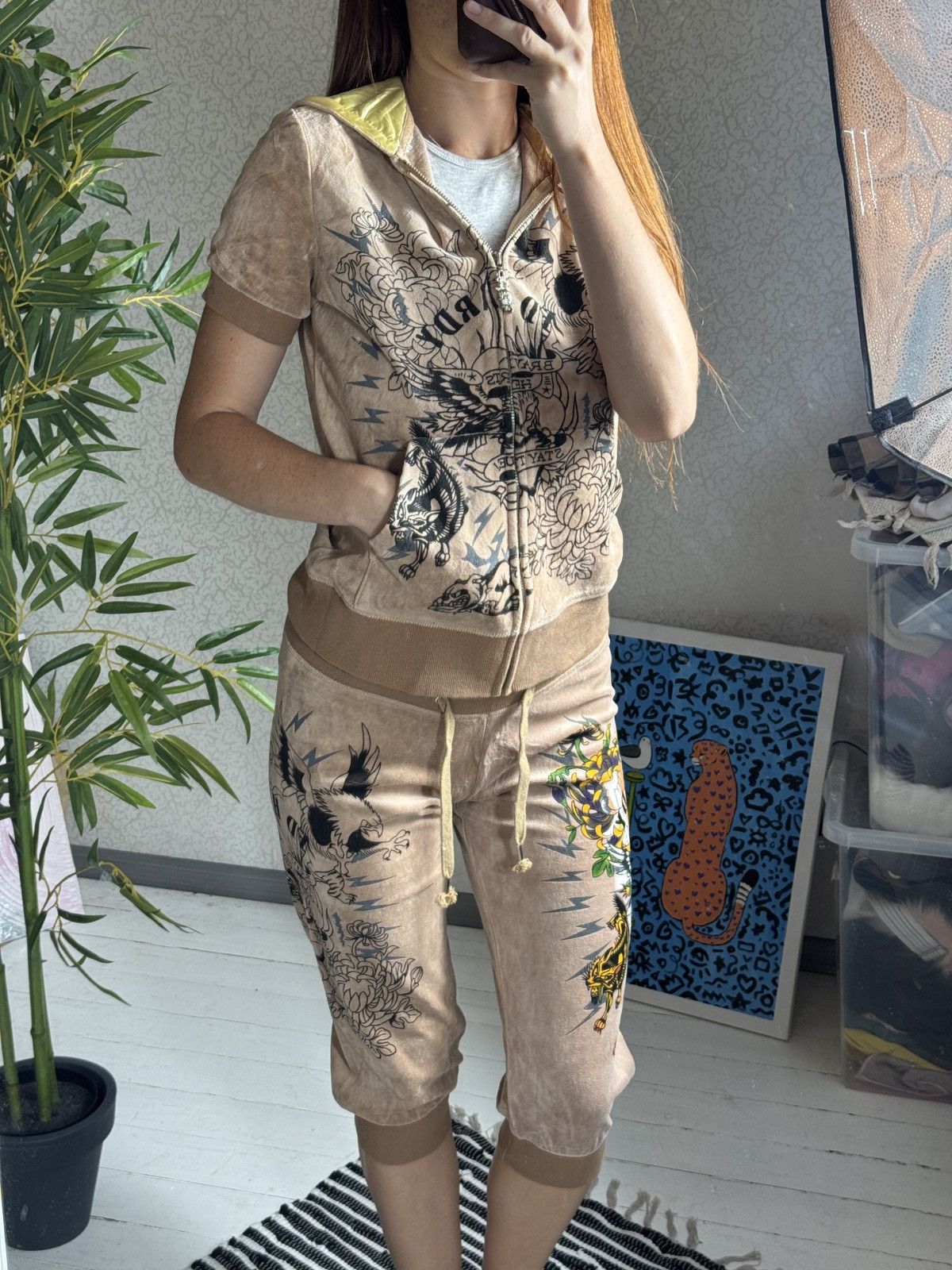 Ed Hardy VINTAGE ED HARDY VELOUR PRINTED 2000s TRACKSUIT SET Size M / US 6-8 / IT 42-44 - 15 Thumbnail