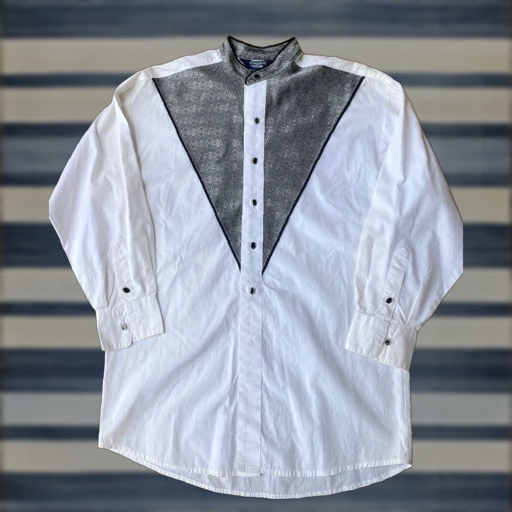 Brooks VINTAGE Brooks & Dunn Western Pearl Button Up Panhandle Slim Shirt LARGE Men's Long Sleeve Button-Down Collar White Cotton Geometric 90s Size US L / EU 52-54 / 3 - 1 Thumbnail