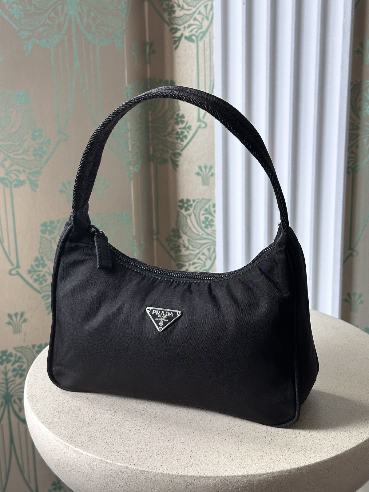 Prada PRADA Nylon Black Triangle Logo Mini Hobo Bag Size ONE SIZE - 1 Thumbnail