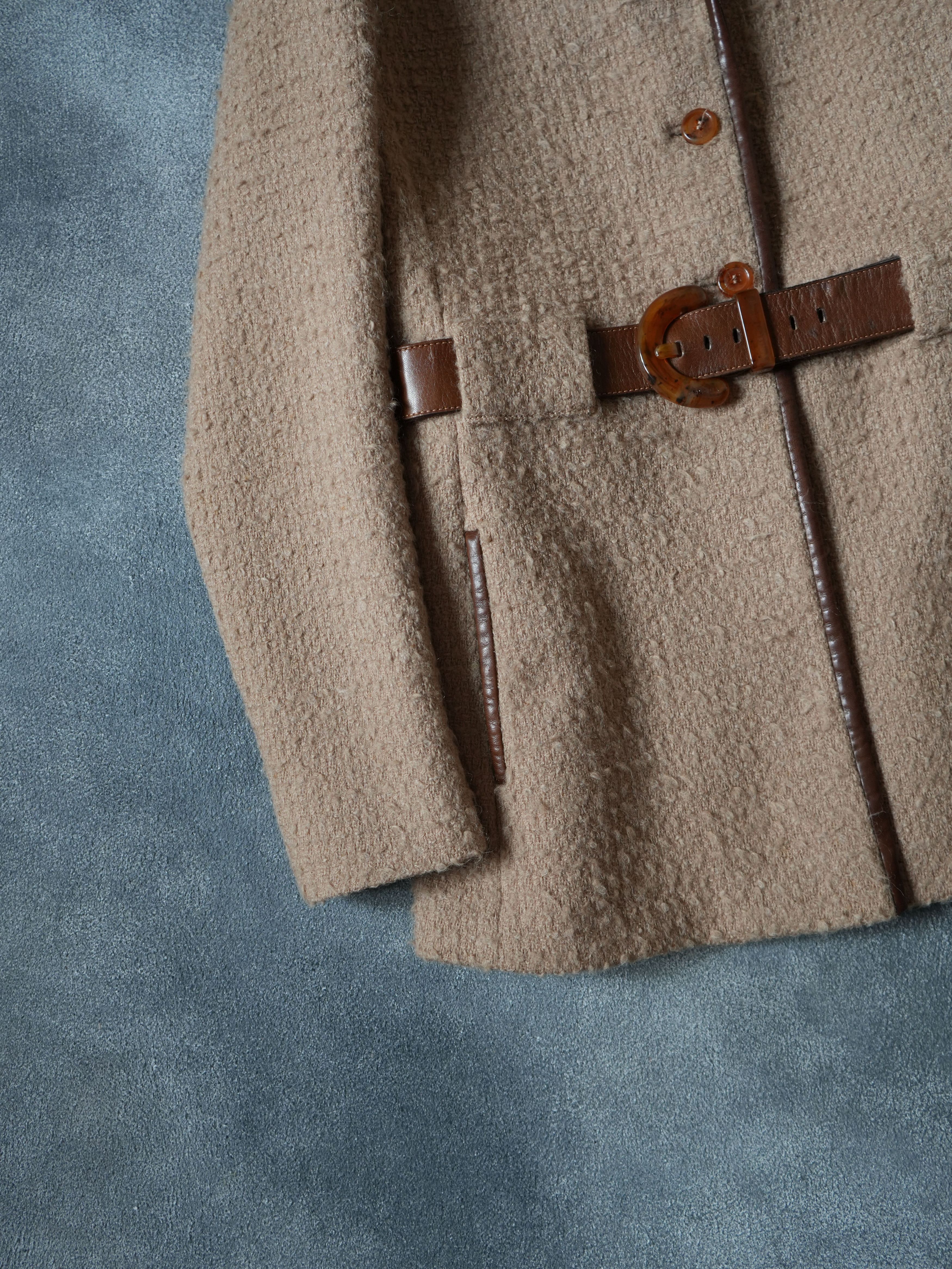 Prada F/W 1996 Prada Carolyn Bessette Kennedy Leather / Wool Coat Size L / US 10 / IT 46 - 5 Thumbnail