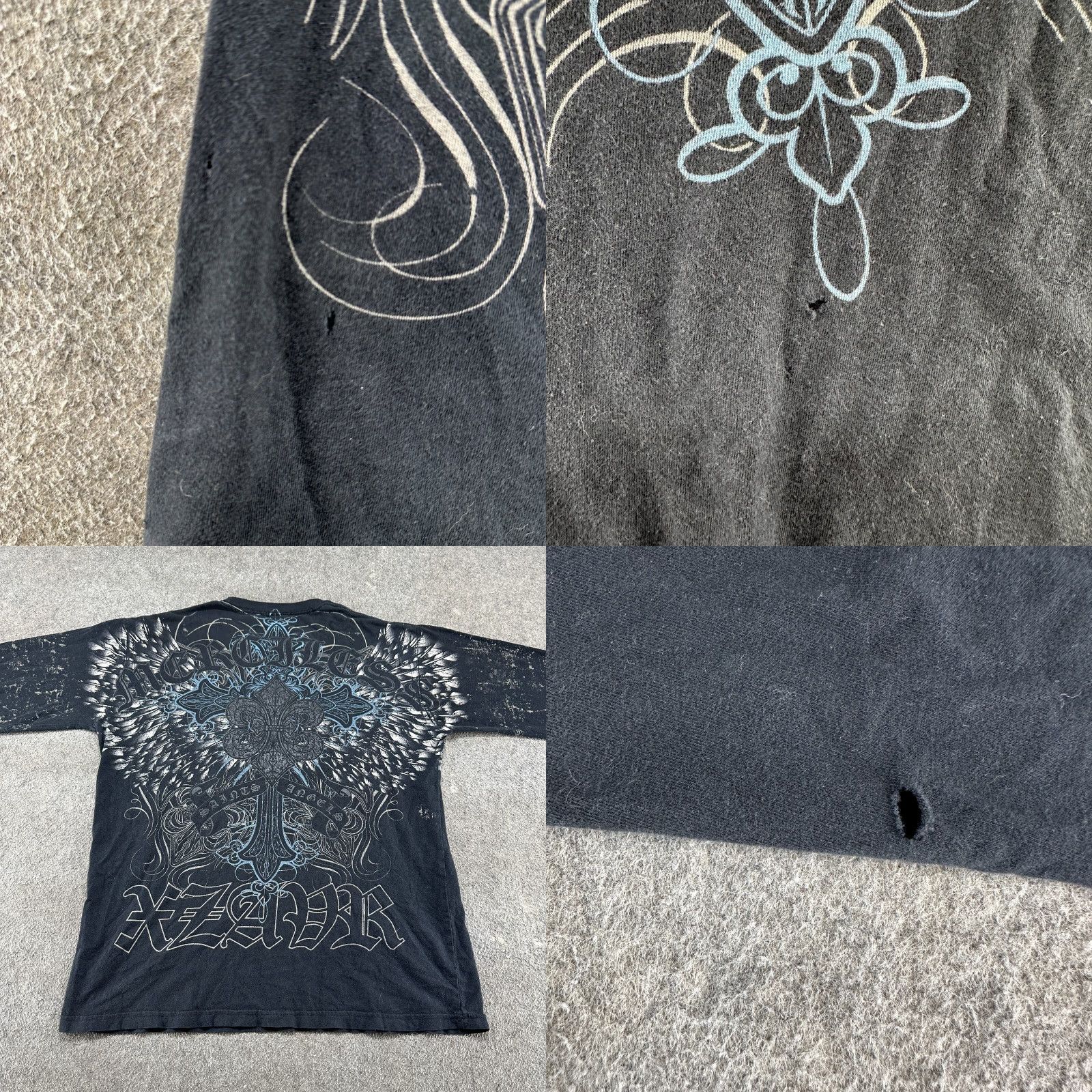 Vintage VINTAGE Buckle Shirt Mens XL Black Wings Cross Cyber Skater Emo Goth Y2K XS? Wait. Size US XL / EU 56 / 4 - 8 Thumbnail
