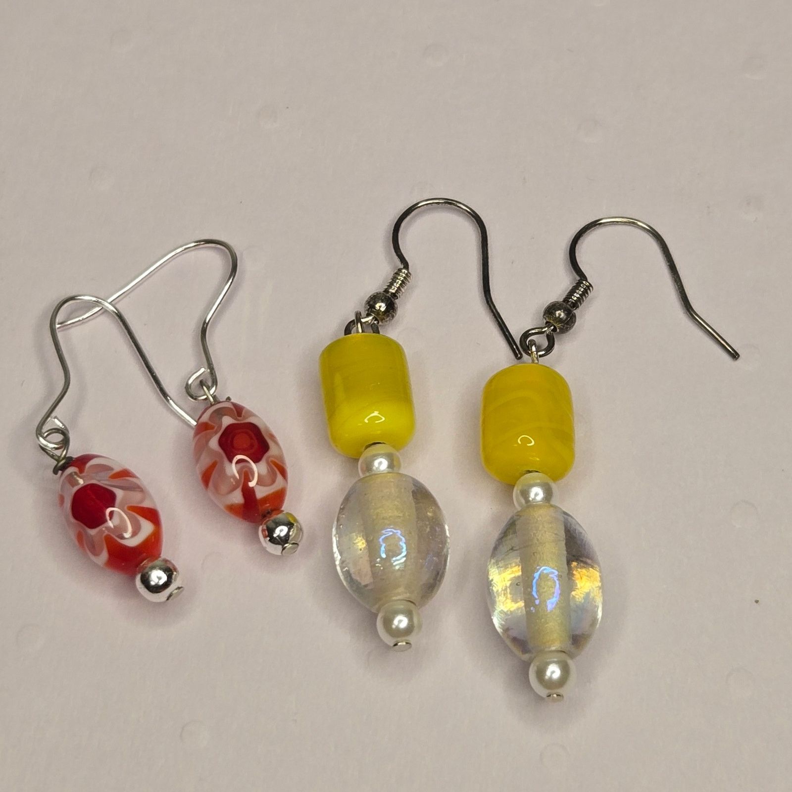Vintage Artisan Handmade Earrings Yellow Iridescent Red Floral Boho Size ONE SIZE - 1 Thumbnail