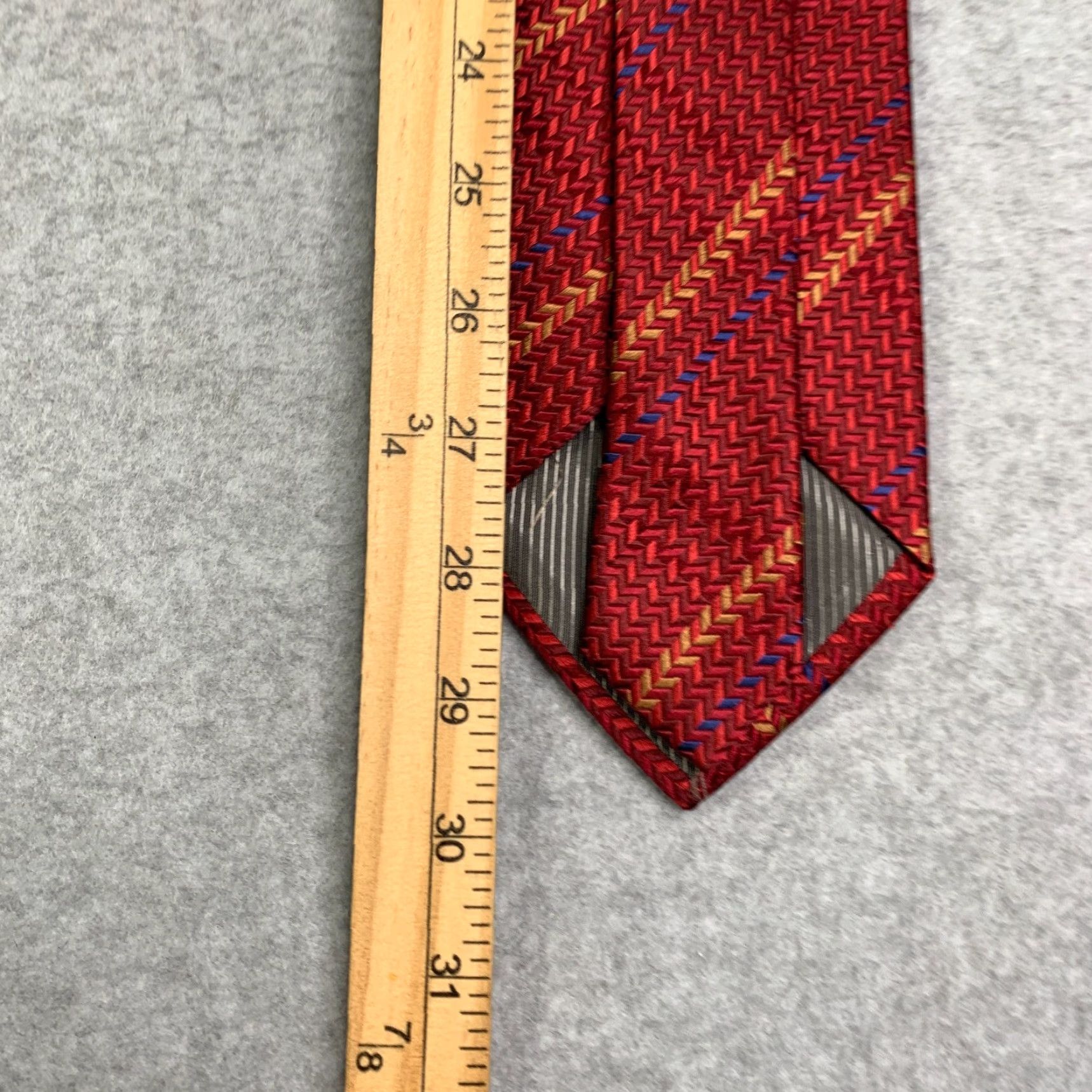 BUGATCHI VINTAGE Bugatchi Uomo Necktie Red Geometric Silk Made In Italy Mens Size ONE SIZE - 4 Thumbnail