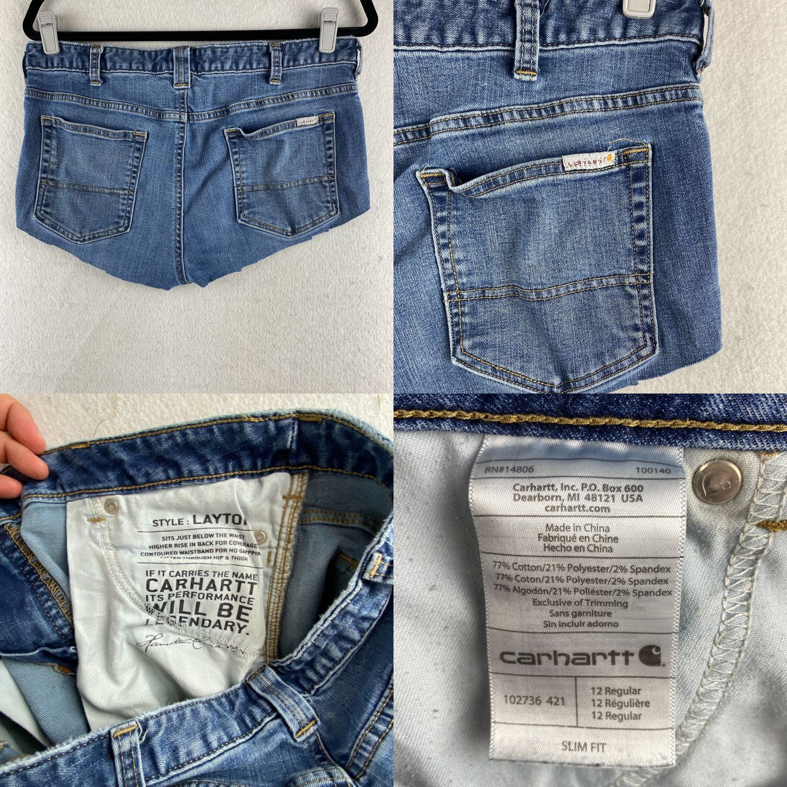 Carhartt Carhartt Cutoff Shorts Womens 12 Blue Stretch Denim Dark Wash Size 34" / US 12 / IT 48 - 8 Thumbnail
