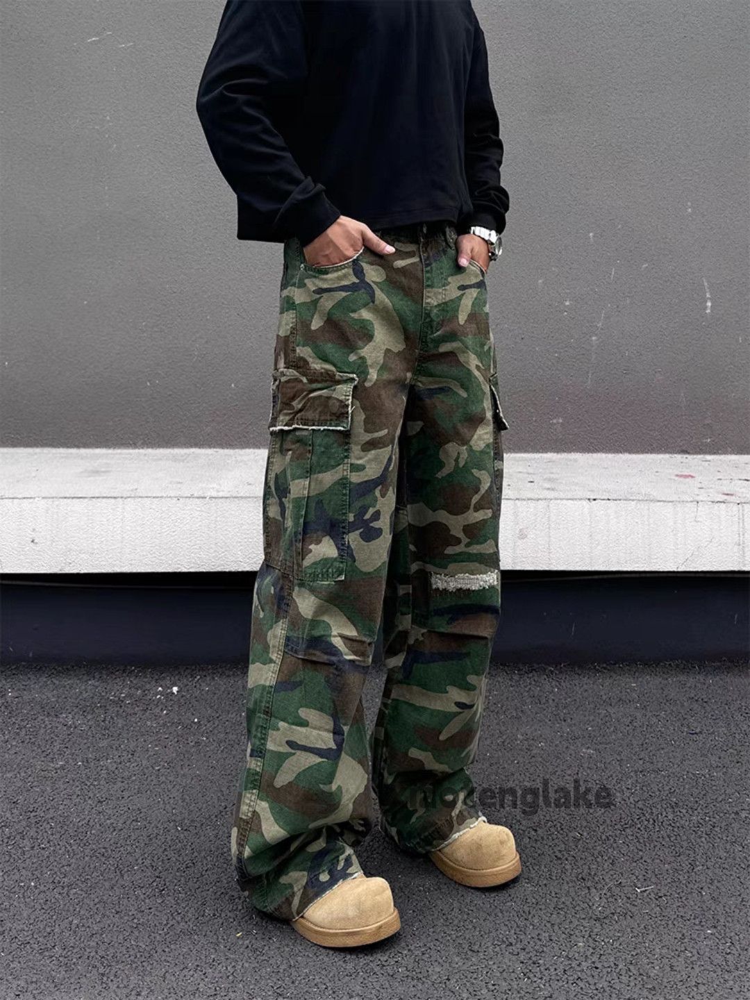 Designer × Japanese Brand × Vintage washed faded camo military outdoor flared cargo pants Size US 30 / EU 46 - 4 Thumbnail