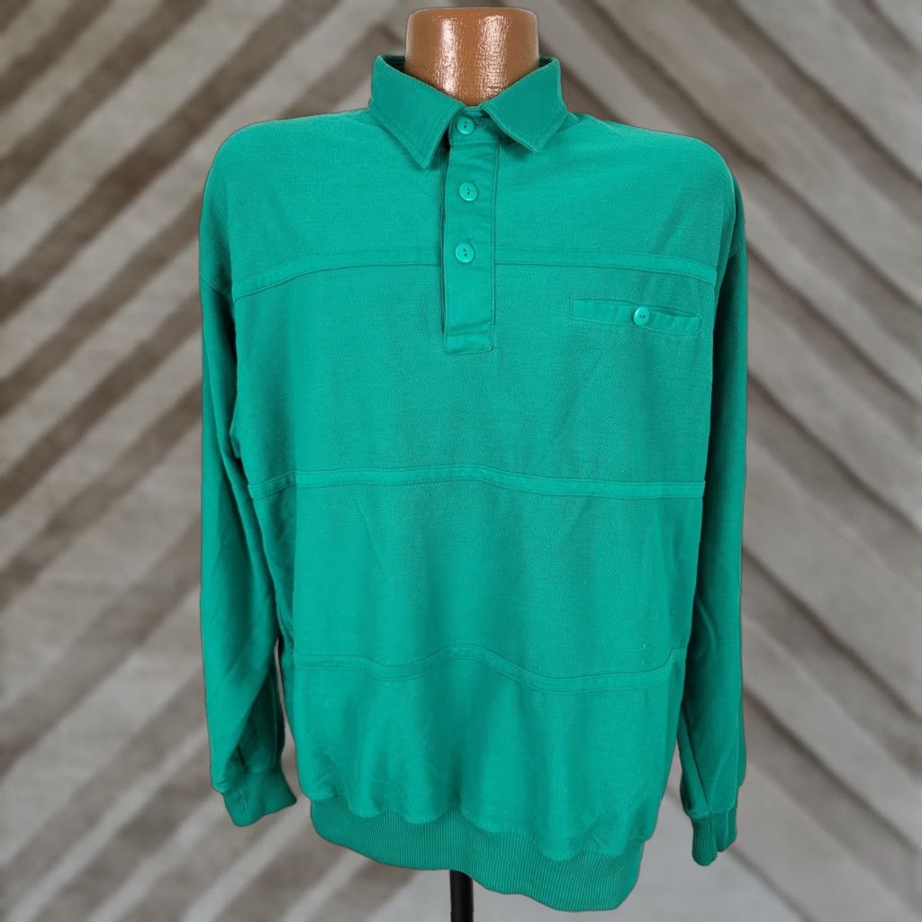 Vintage VINTAGE Hill & Archer Polo Shirt Men XL Green Long Sleeve Banded Bottom Heavyweight Polo Shirt Casual, Preppy, Sports, Outdoor, Hipster, Retro Mens Size US XL / EU 56 / 4 - 1 Thumbnail