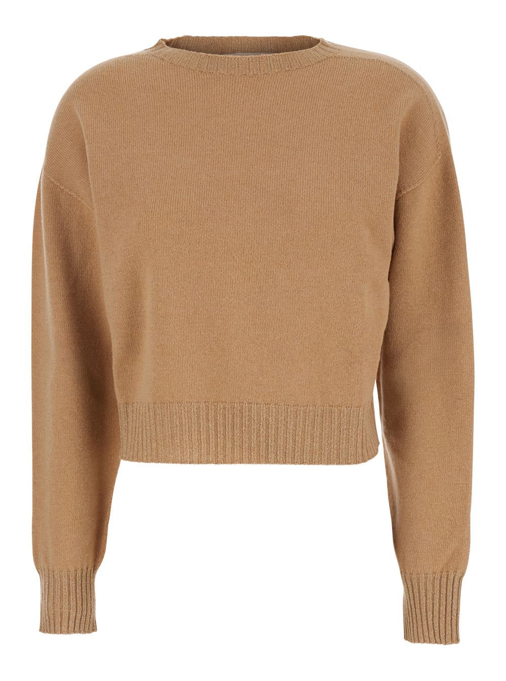 TWINSET Beige Crew Neck Sweater with Dropped Shoulder and Ribbed Details in Wool Woman Size XS / US 0-2 / IT 36-38 - 1 Thumbnail