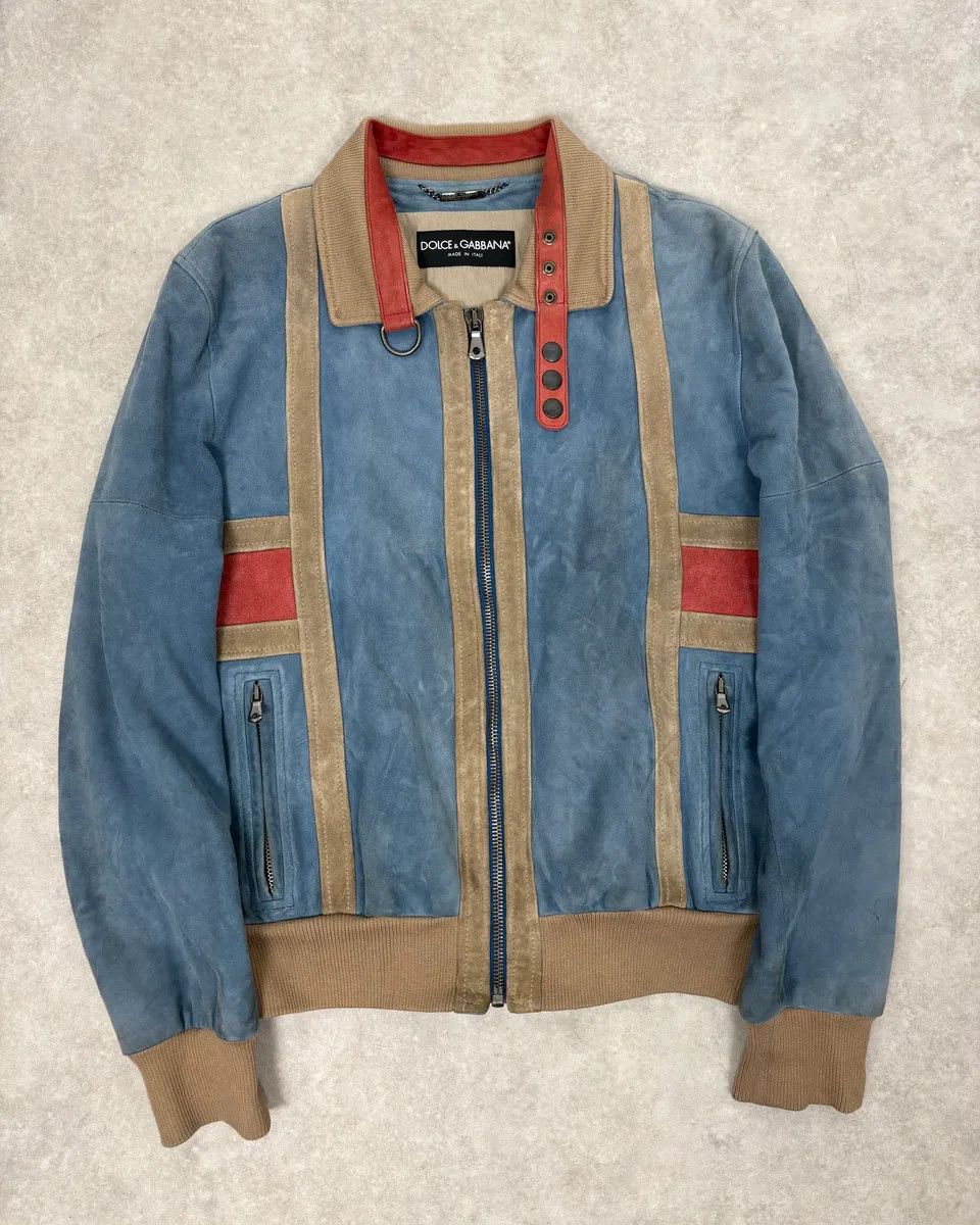 Dolce & Gabbana SS2007 Dolce & Gabbana Blue & Beige Suede Leather Jacket Size US M / EU 48-50 / 2 - 1 Thumbnail