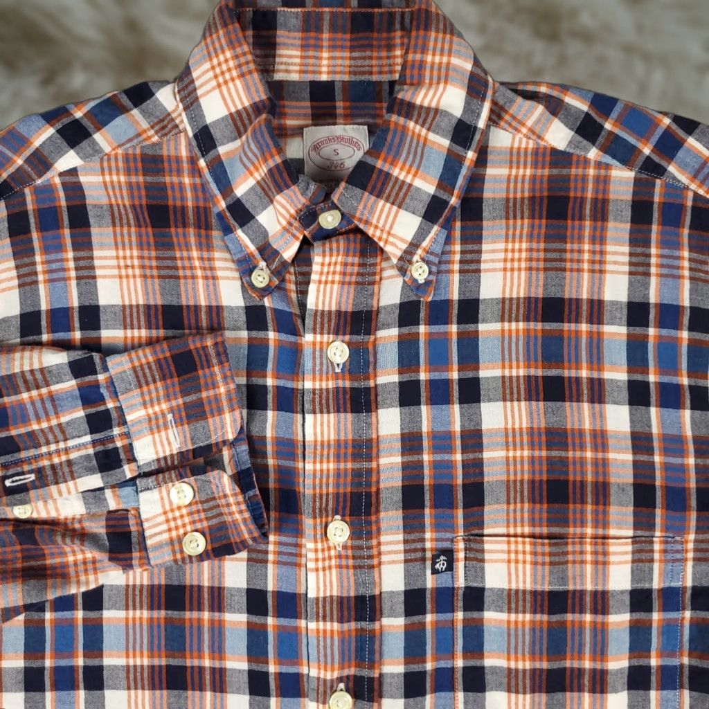 Brooks Brothers Brooks Brothers Shirt Mens Small Blue Orange Plaid Button Up Long Sleeve Casual Formal Workwear Size US S / EU 44-46 / 1 - 1 Thumbnail