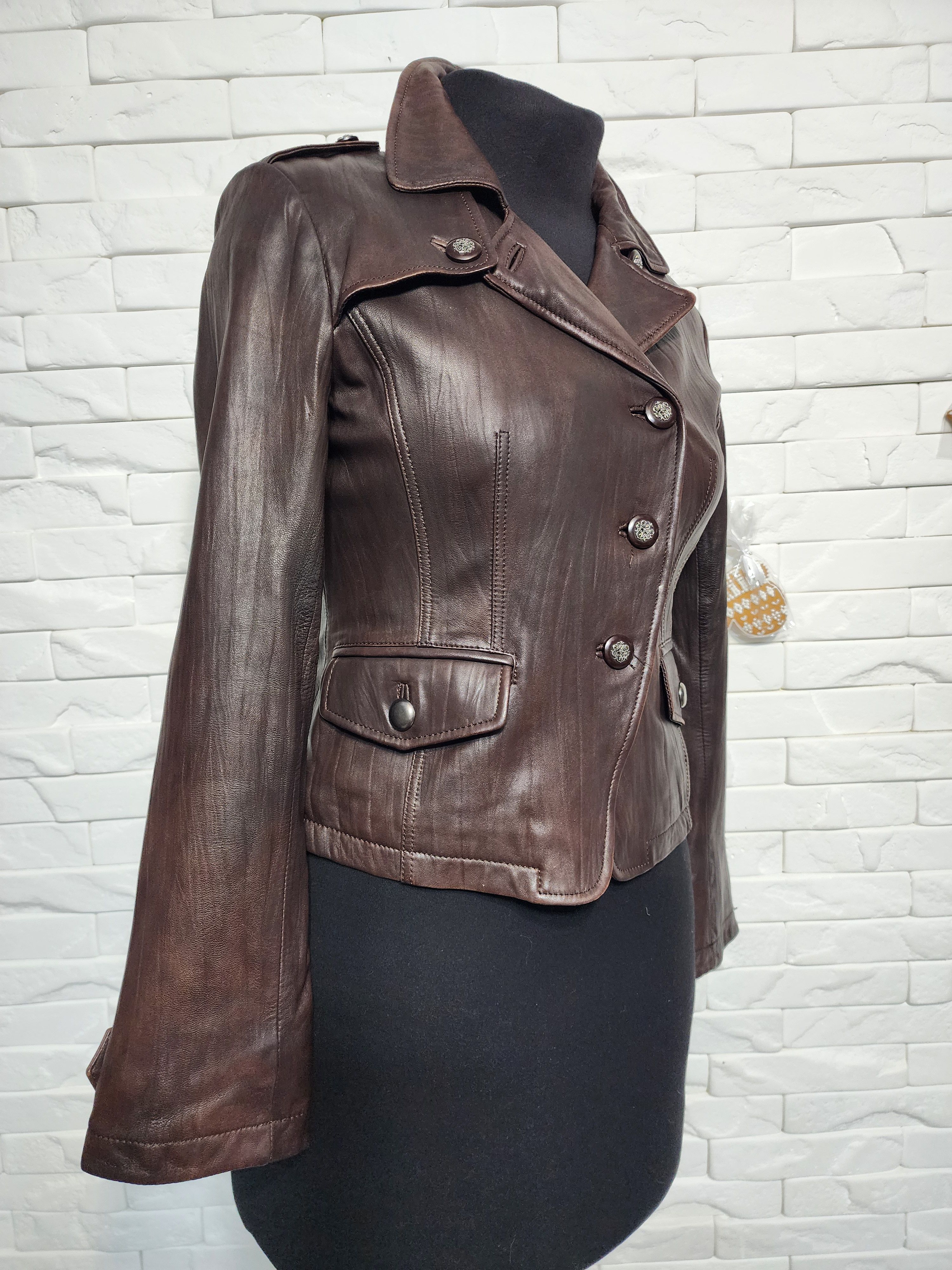 Genuine Leather Brown Leather Jacket: Women's Genuine Leather Blazer. Size S / US 4 / IT 40 - 3 Thumbnail