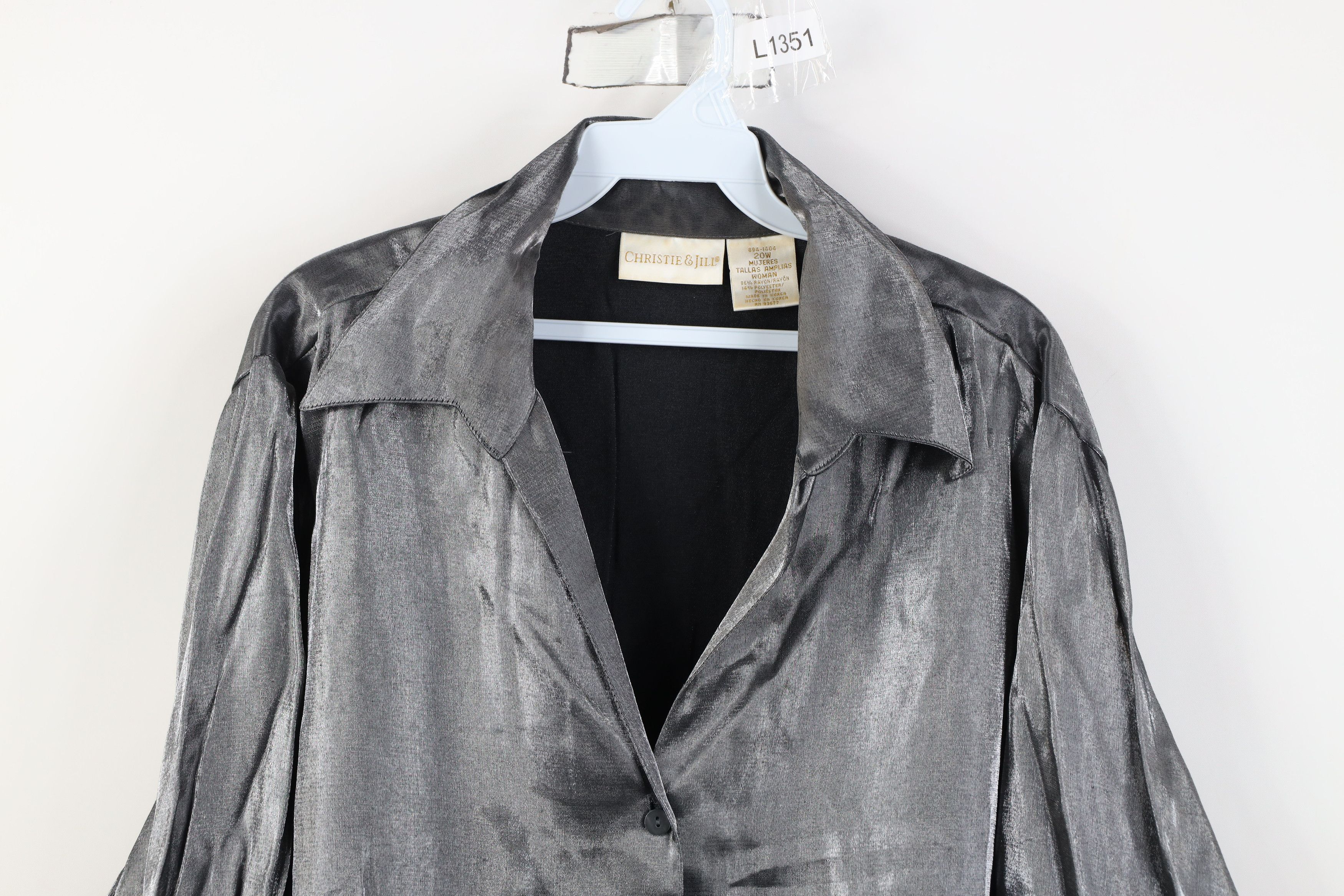 Vintage Vintage 90s Streetwear Metallic Button Shirt Silver Size 3XL / US 20-22 - 2 Thumbnail