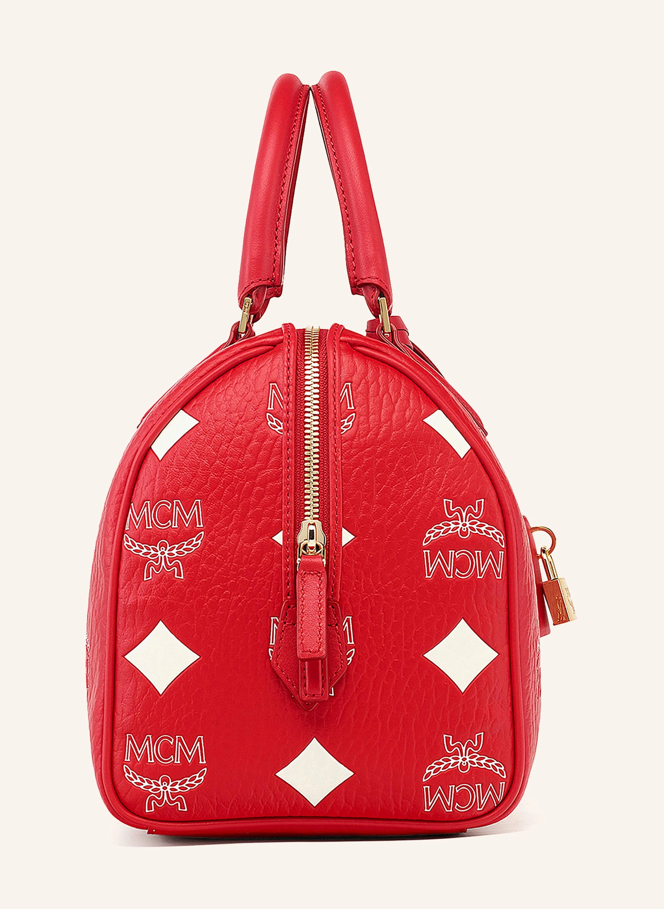 MCM o1mt1gz0225 Size: OS / Boston Medium Bag in Red/White Size ONE SIZE - 6 Thumbnail