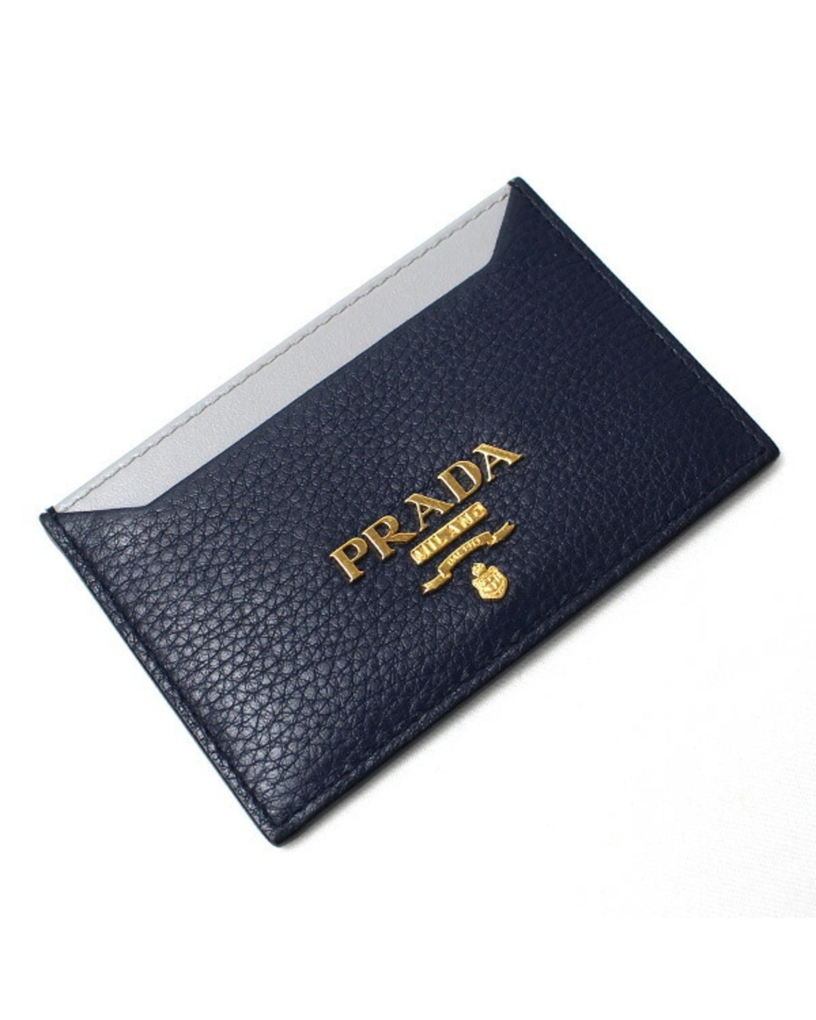 image of Prada Navy Leather Card Case, Women's