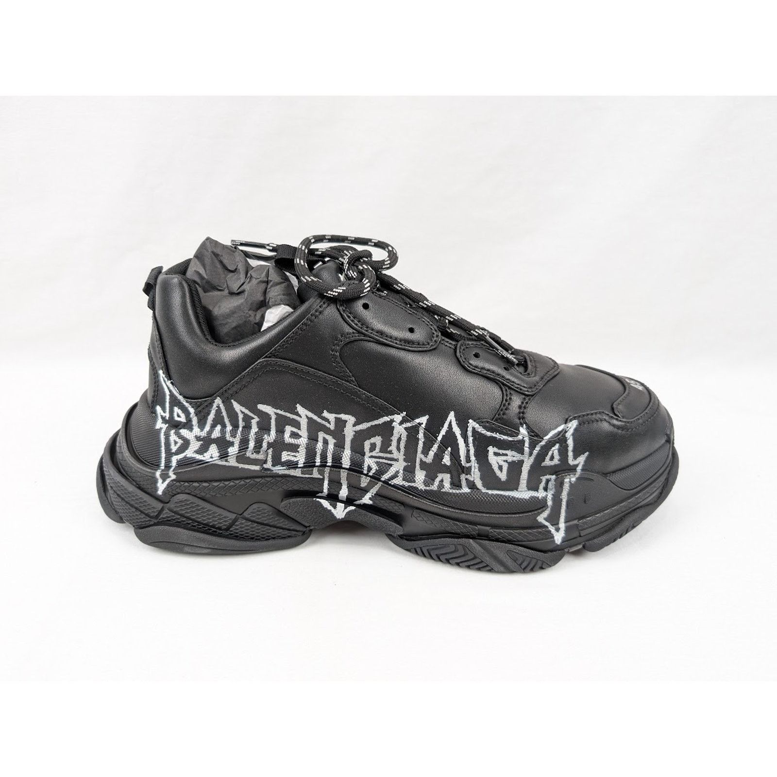 Balenciaga o1rshd1 Q:2 / Leather Triple S Sneakers in Black/White Size US 11 / EU 44 - 1 Thumbnail