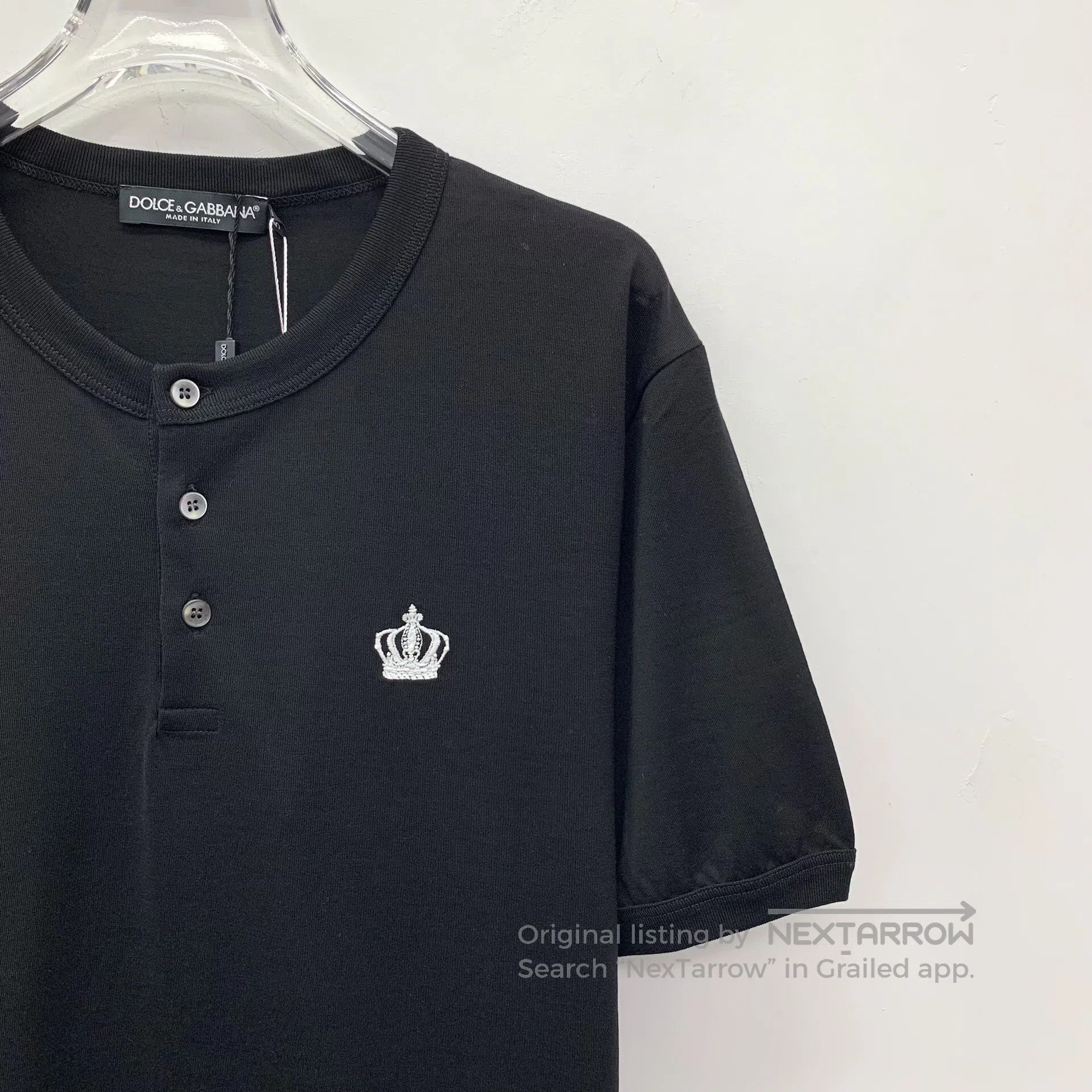 Dolce & Gabbana Dolce Gabbana Black Crown Embroidered Cotton Round Neck Si Size US L / EU 52-54 / 3 - 3 Thumbnail