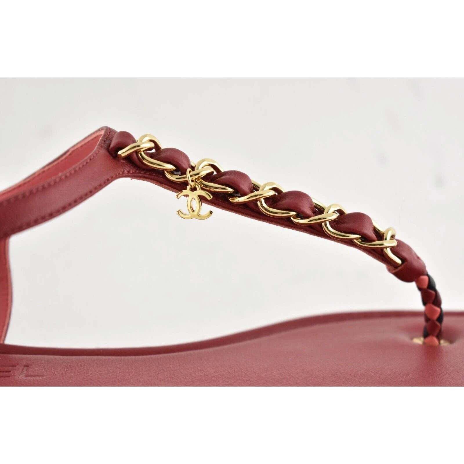 Chanel Chanel Red Braided Gold CC Logo Chain Thong Ankle Strap Size US 6 / IT 36 - 6 Thumbnail
