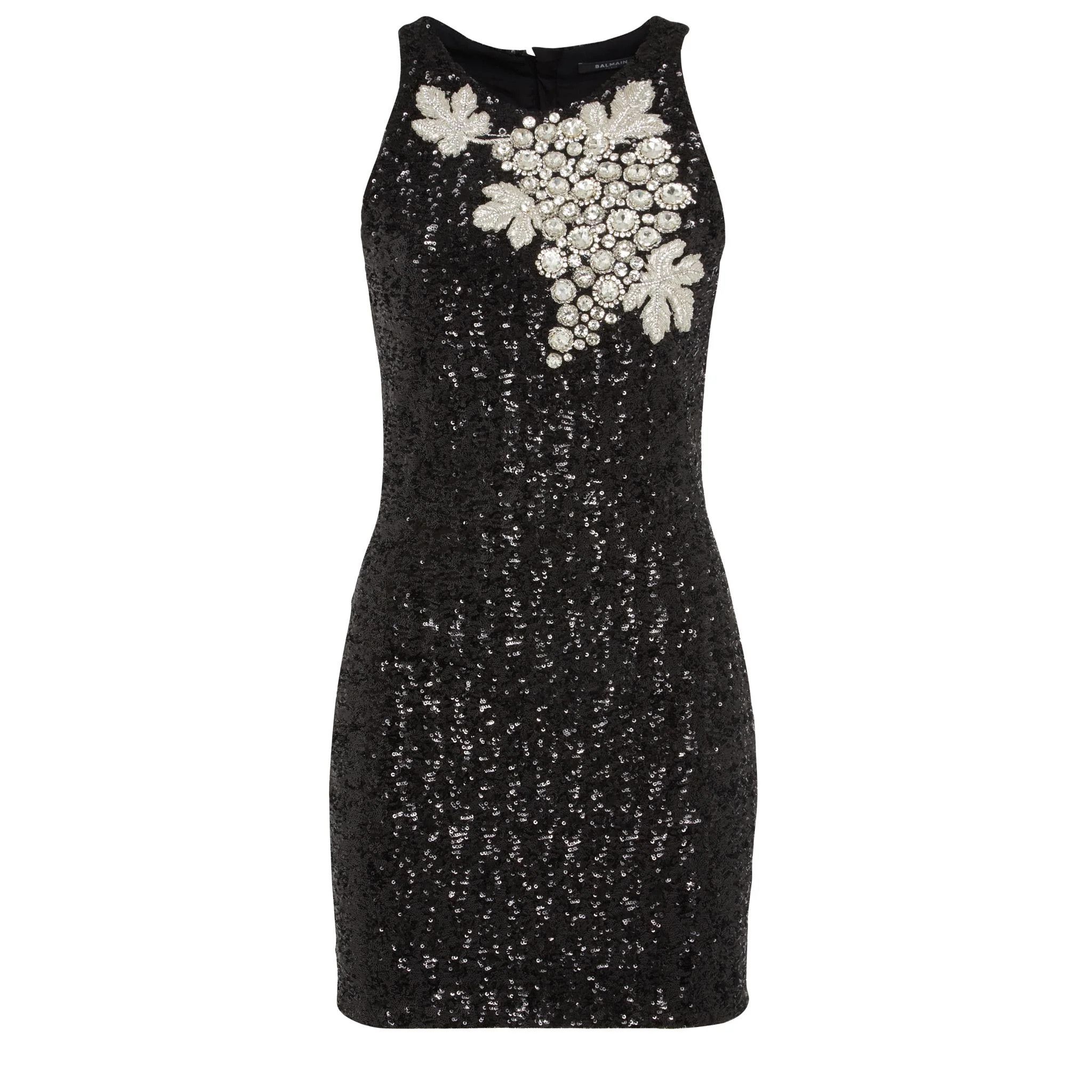 Balmain o1s1wg111025 Grape-Embellished Sequin Mini Dress in Black Size L / US 10 / IT 46 - 1 Thumbnail