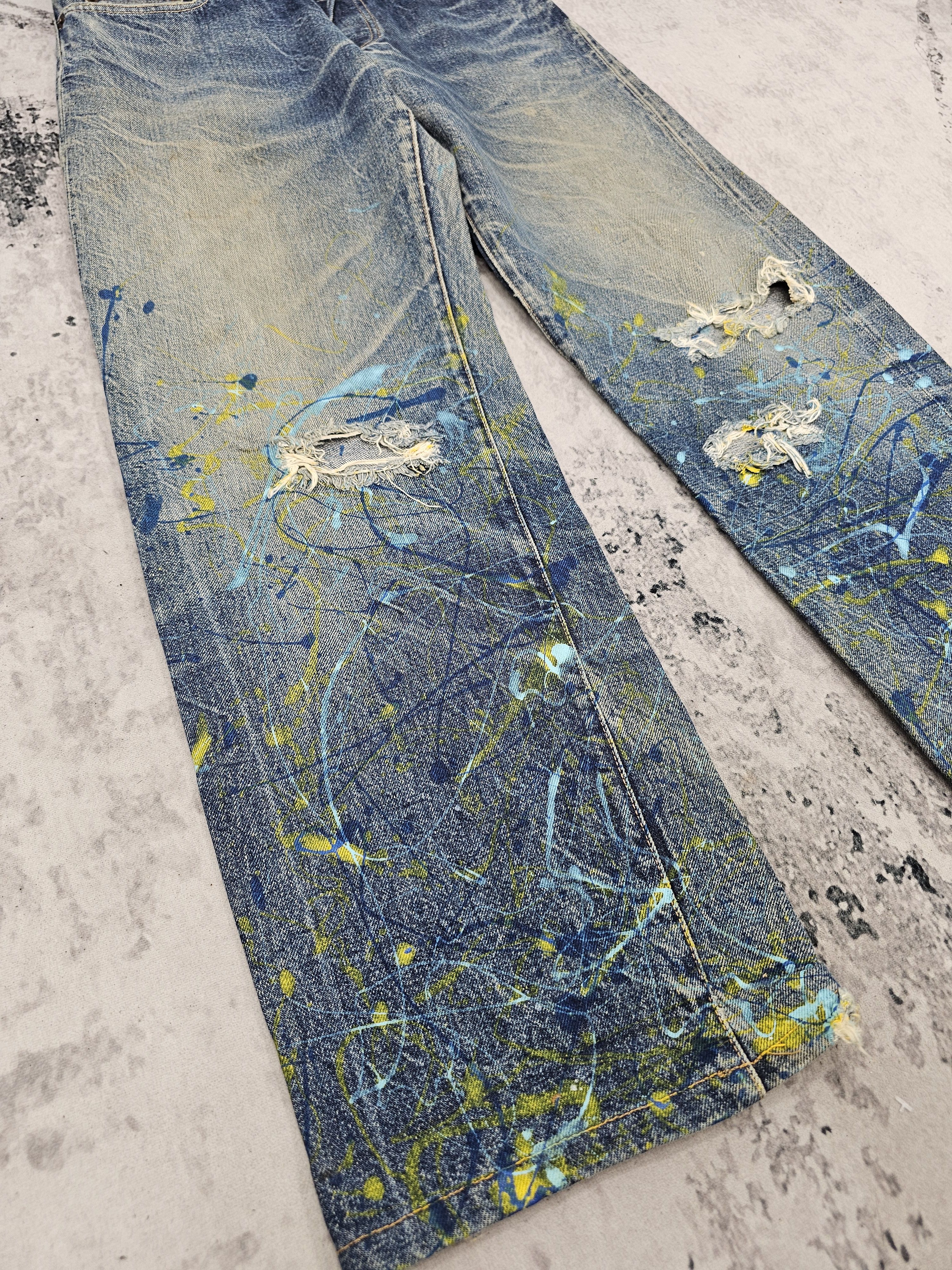 Japanese Brand ACOUSTIC Selvedge Redline Paint Splash Ripped Jeans JB0315 Size US 32 / EU 48 - 10 Thumbnail