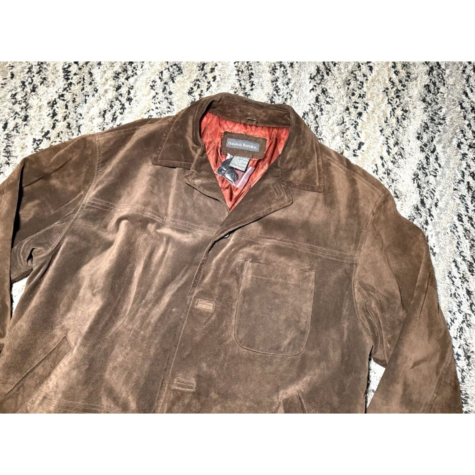Banana Republic VINTAGE Banana Republic Leather Coat Mens Large Suede Lined Heavy Duty Bomber Jacket Brown 32 in Long 26 in Wide Men’s Regular Size US L / EU 52-54 / 3 - 5 Thumbnail