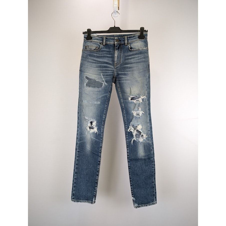 Saint Laurent Paris o1rshd1 Sample Jeans in Indigo Blue Size US 29 - 2 Thumbnail