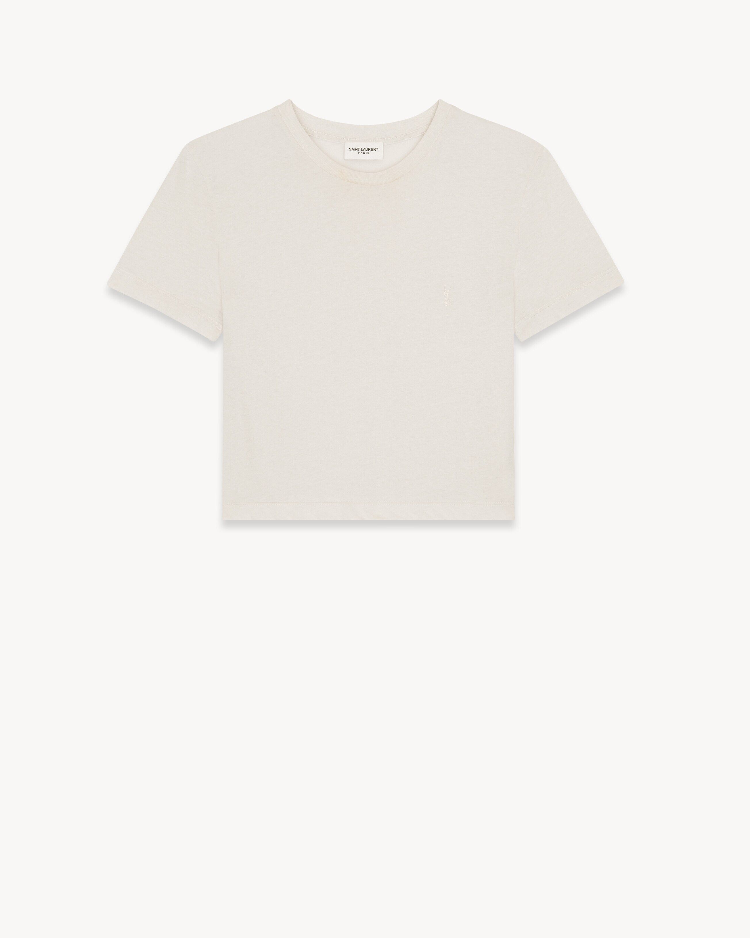 Saint Laurent Paris o1b1hav110525 Women’s Cassandre Cropped T-Shirt in Off White Size S / US 4 / IT 40 - 1 Thumbnail