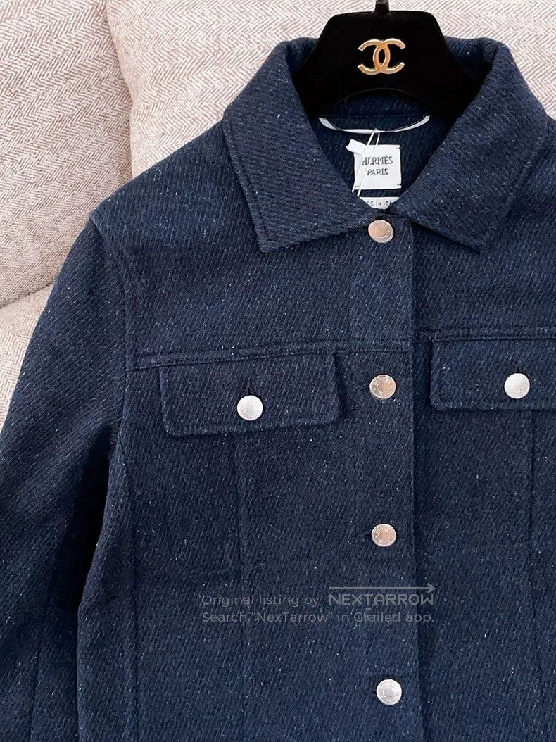 Hermes Hermes Dark blue short jacket, wool material, lined with f Size XS / US 0-2 / IT 36-38 - 3 Thumbnail
