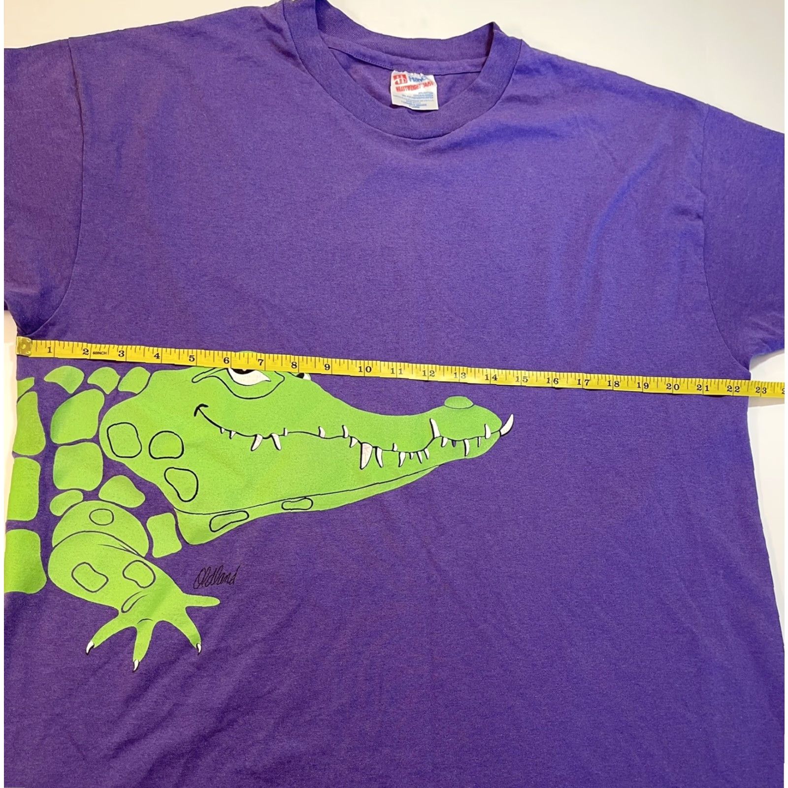 TEE JAYS VINTAGE Hanes 90s T Shirt Nature Gator Crocodile Alligator Single Stitch Sz XL Teejays Crew Neck Short Sleeve Graphic Logo Purple Men Size US XL / EU 56 / 4 - 6 Thumbnail