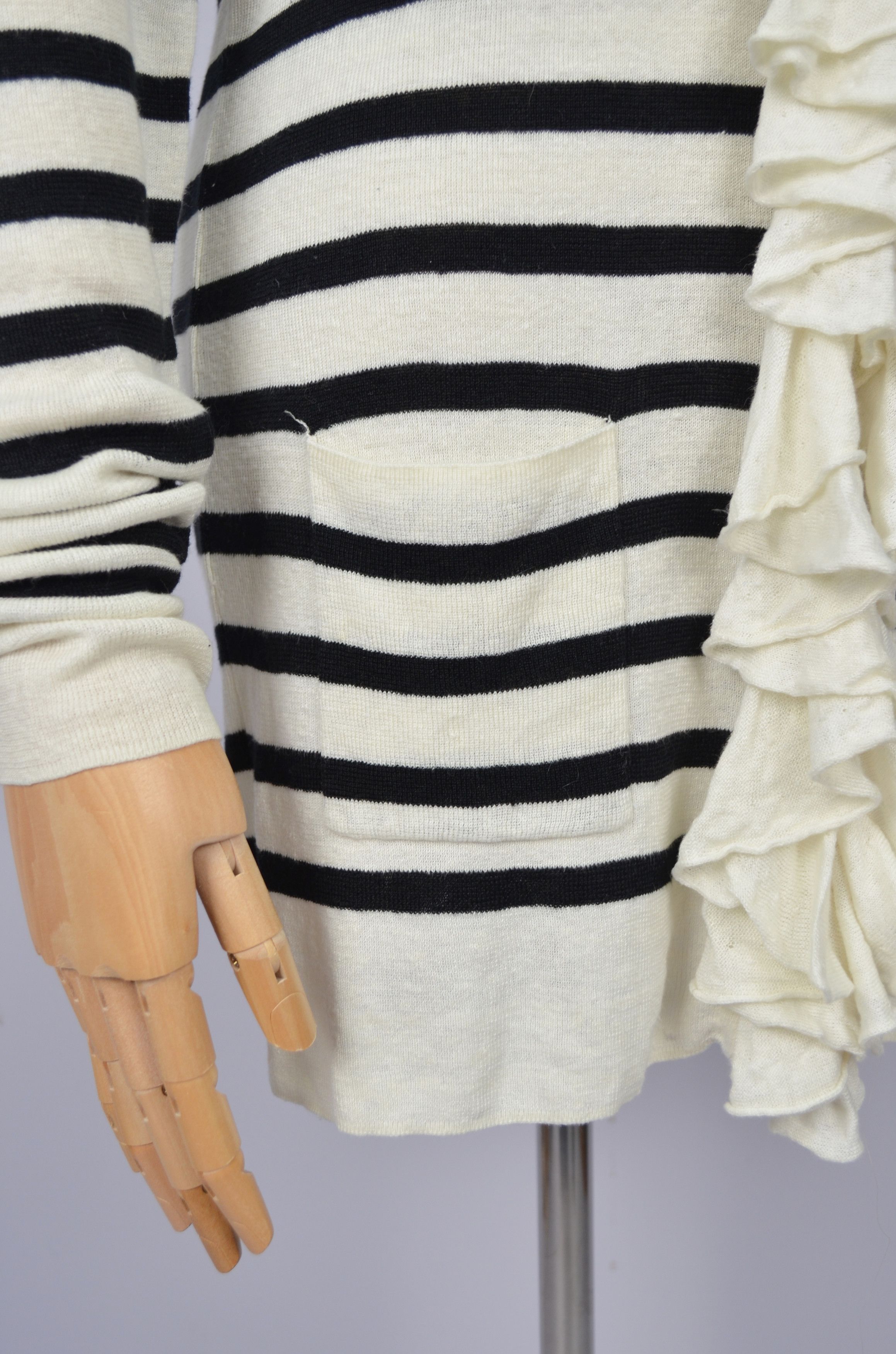 Ralph Lauren 100% Linen Knit Ribbed Trim Ruffled Cardigan