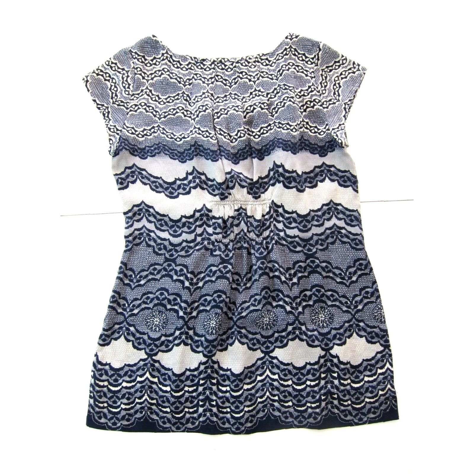 Vintage CAbi 100% Silk Grey Blue Short Sleeve Tunic Blouse Women Small Size S / US 4 / IT 40 - 2 Thumbnail
