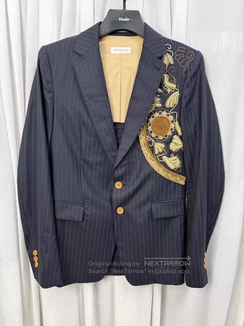 Dries Van Noten Dries Van Noten Size 46 Pinstripe tailored blazer with meta Size 40R - 1 Thumbnail