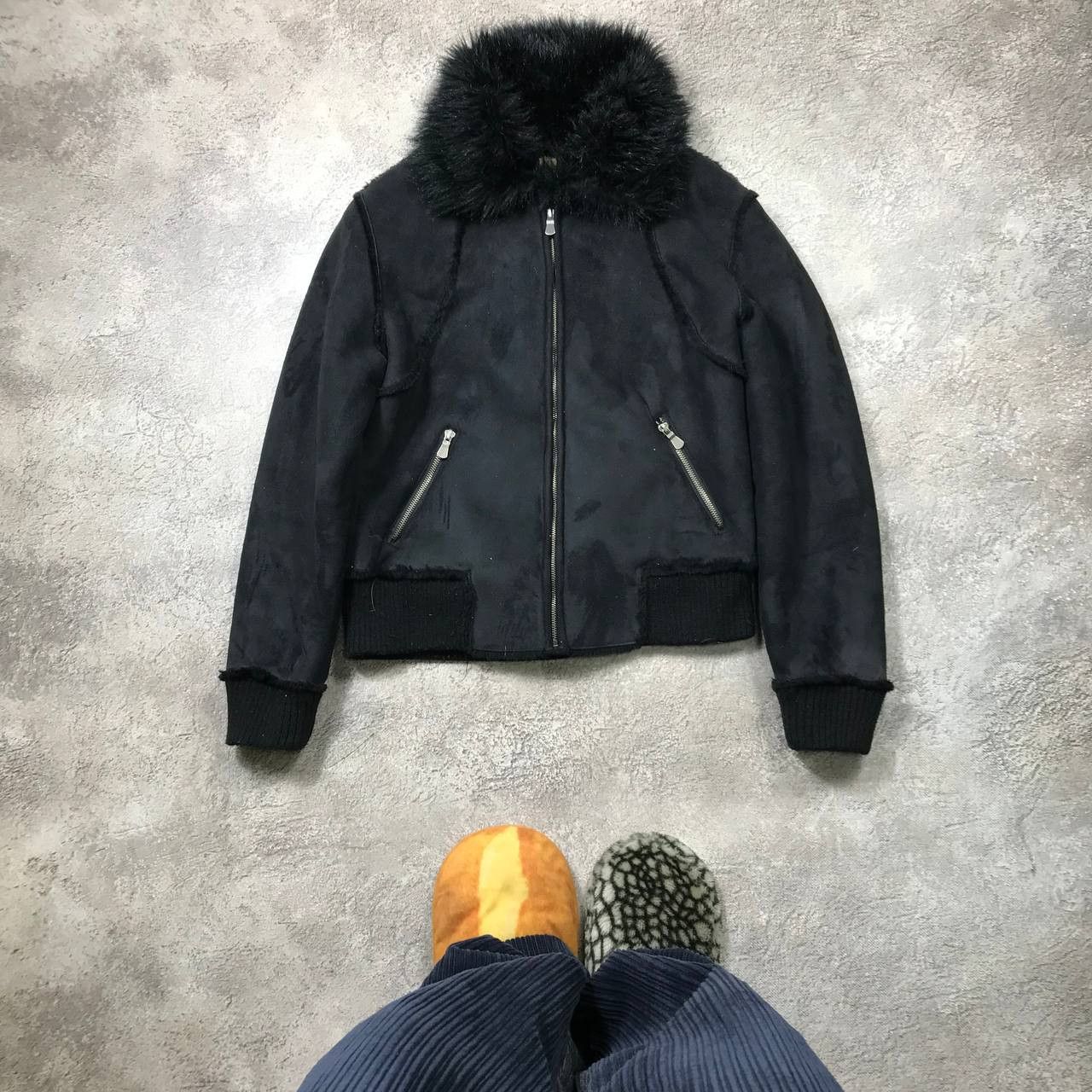 Vintage Vintage Y2K Black Bomber Jacket Fur Collar Streetwear Slim M Size M / US 6-8 / IT 42-44 - 1 Thumbnail