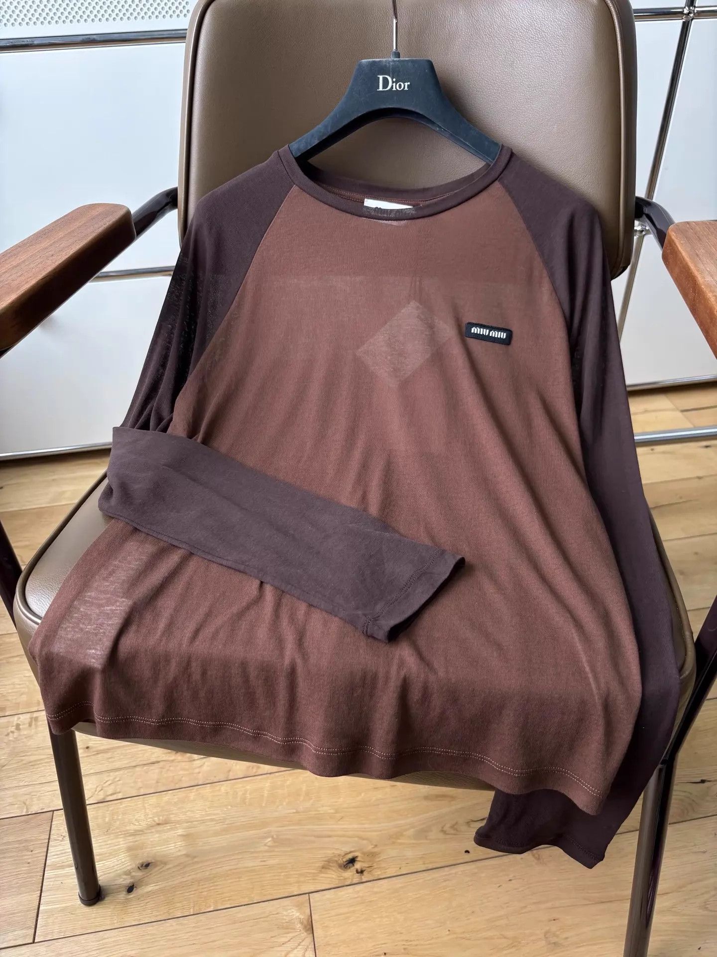 Miu Miu MIU MIU Brown Colorblock Logo Embroidered LS Top XS Size XS / US 0-2 / IT 36-38 - 3 Thumbnail