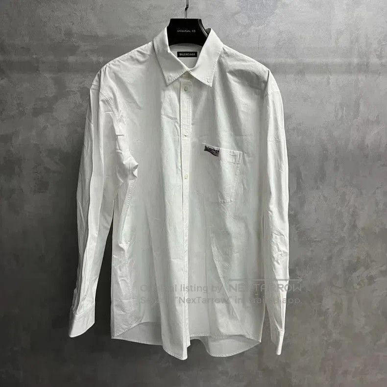 Balenciaga Balenciaga White Logo Pocket Long Sleeve Shirt. Size US M / EU 48-50 / 2 - 1 Thumbnail