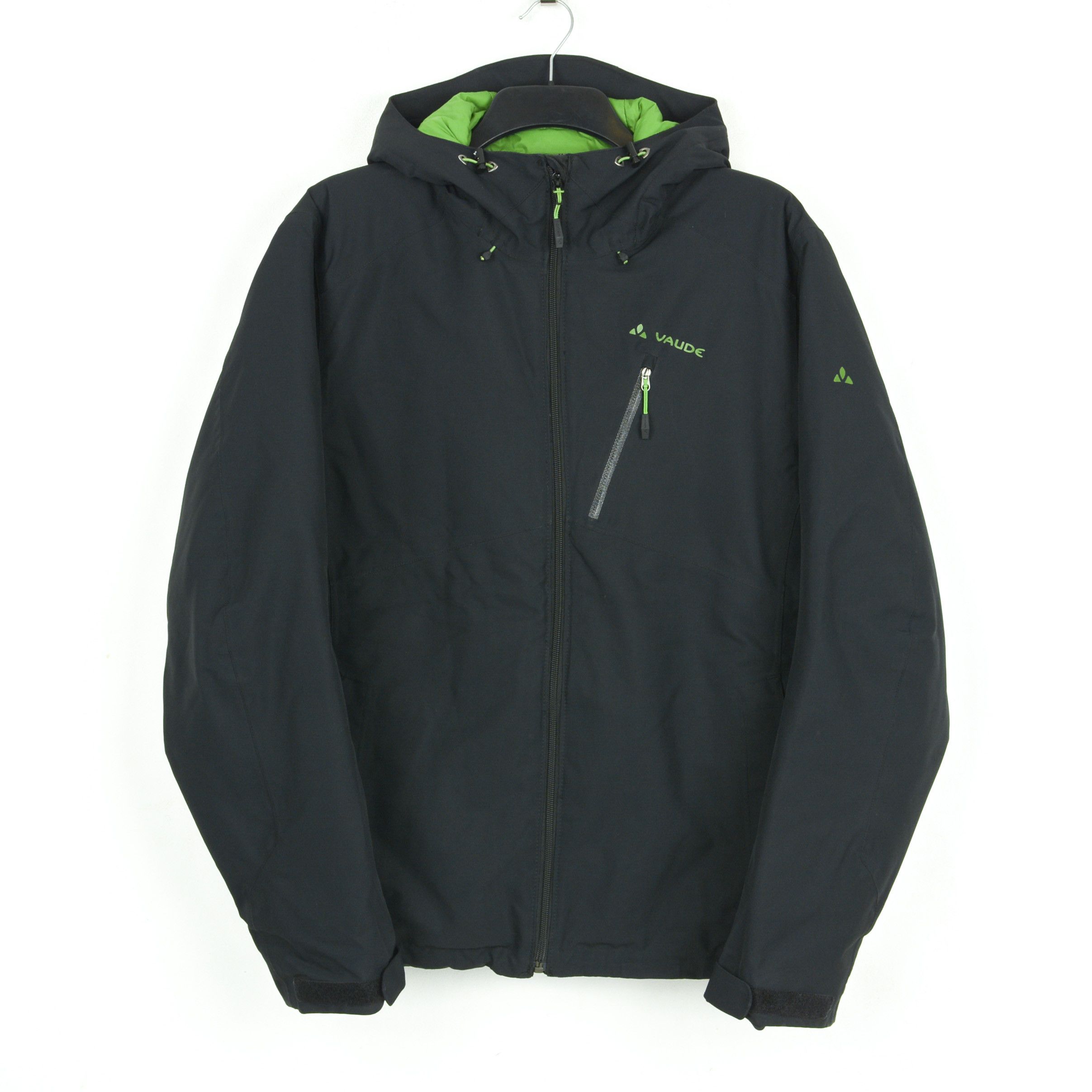 image of German Vaude Roga Jacket Green Shape Coat Hooded Outdoor Windproof in Black, Men's (Size Medium)