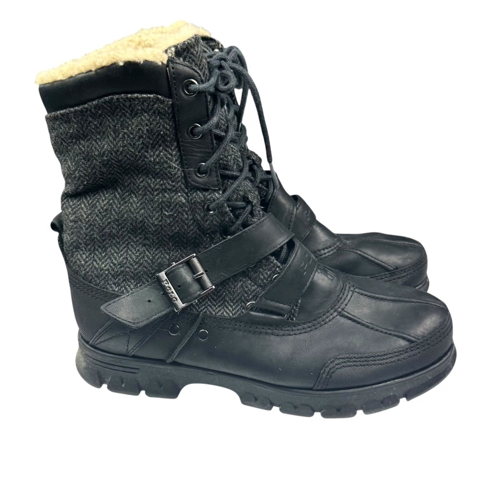 Polo Ralph Lauren Polo Ralph Lauren Boots Tavin Rollover Shearling Lined Black Men's Size 11D - Leather Combat Mid-Calf Rubber D Lace Up Size US L / EU 52-54 / 3 - 3 Thumbnail
