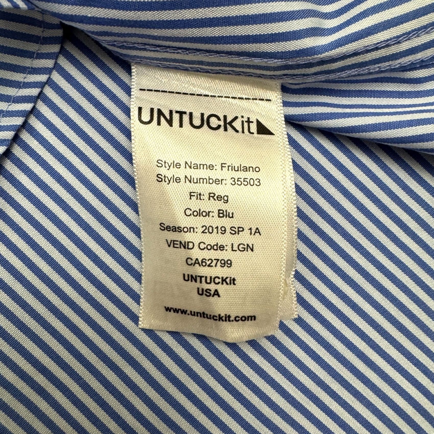 UNTUCKit Untuckit Dress Shirt Mens Medium Blue Striped Friulano Two Ply Cotton Woven NWOT Size 40R - 7 Thumbnail