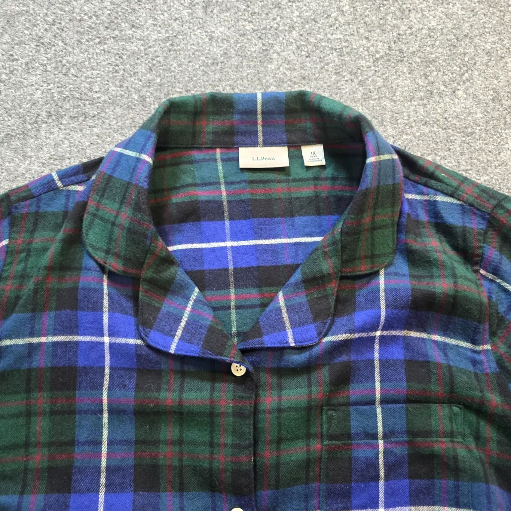 Vintage LL Bean Pajama Top Women 1X Green Scotch Plaid Flannel Button Cozy Lounge Shirt Size XL / US 12-14 / IT 48-50 - 2 Thumbnail