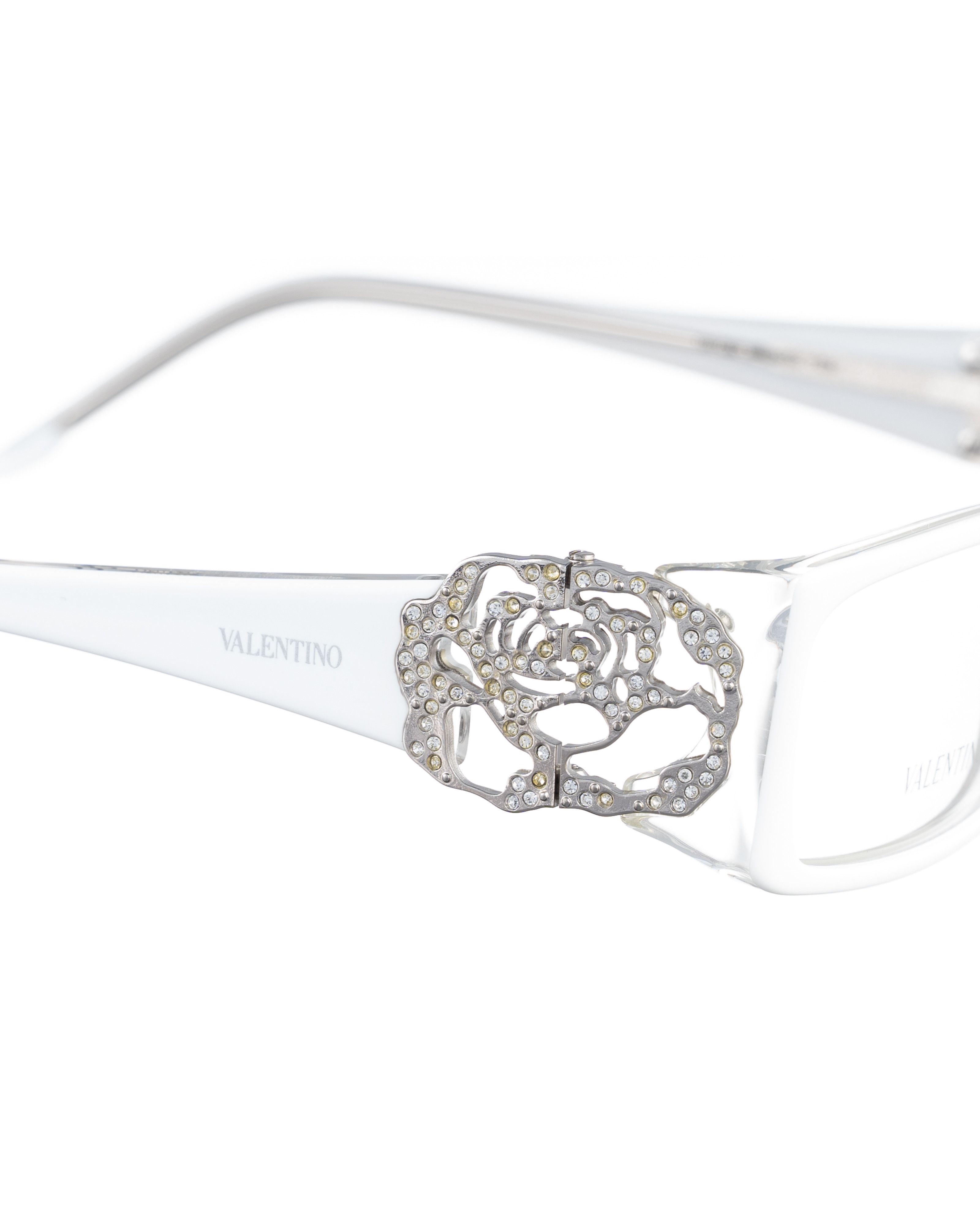 Valentino Valentino 00s White Milk Glasses with Rhinestones Roses Size ONE SIZE - 1 Thumbnail