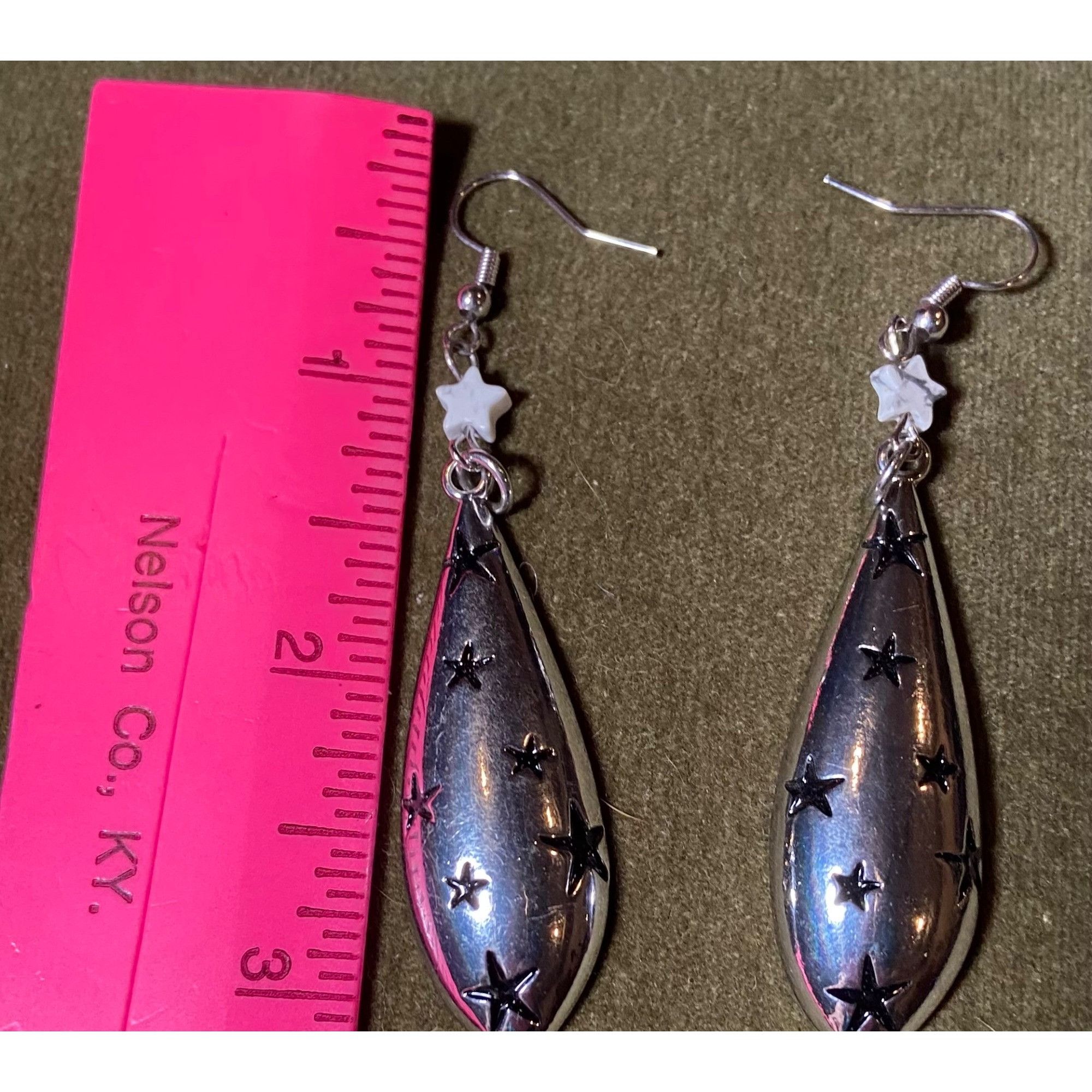 Other Earrings Celestial Silvertone Dangle With White Star Accents Size ONE SIZE - 7 Thumbnail