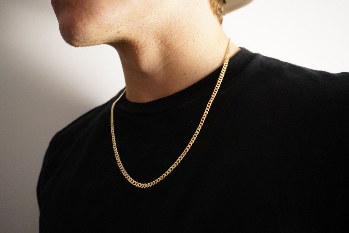 Sterling Silver Gold chain 14k gold vermeil Cuban link chain 4mm 22 inches Size ONE SIZE - 1 Thumbnail