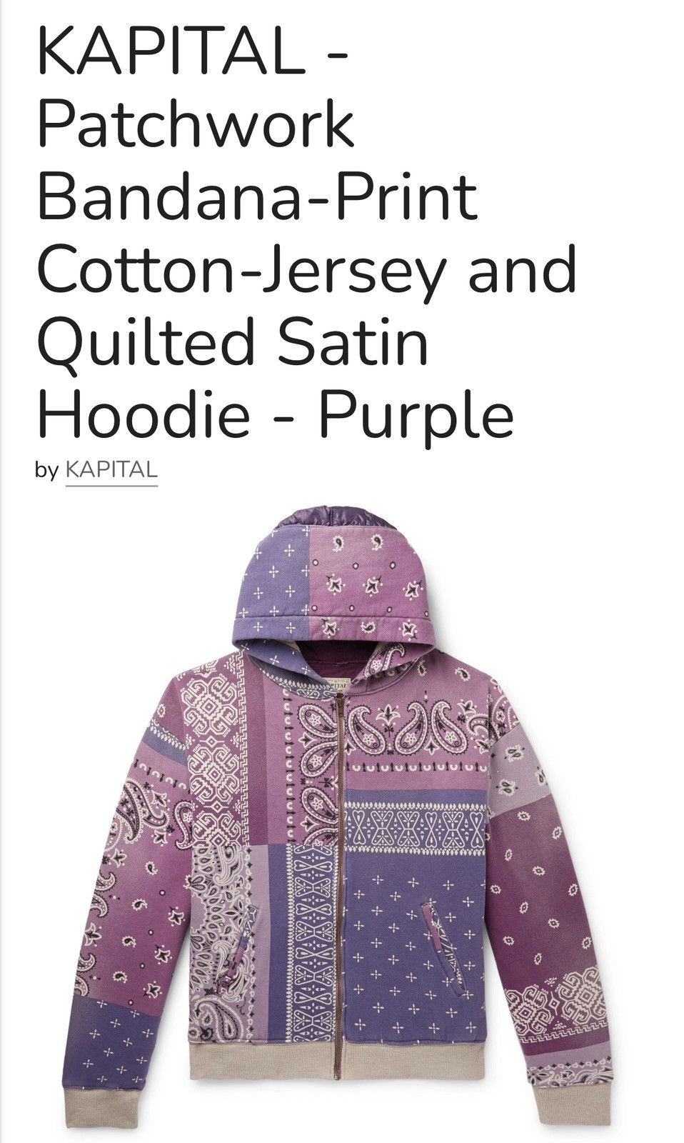 image of Kapital Bandana Bivouac Hoodie in Purple, Men's (Size XL)