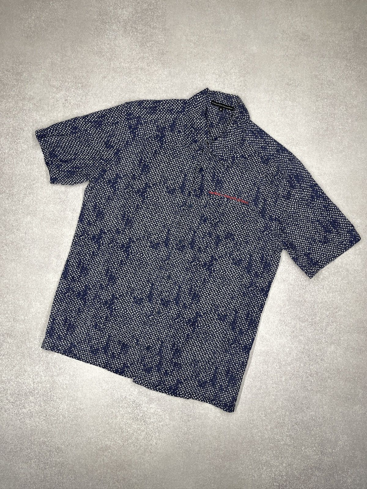 Marithe + Francois Girbaud Vintage Marithe Francois Girbaud Allover Print Logo Shirt Navy Size US M / EU 48-50 / 2 - 1 Thumbnail