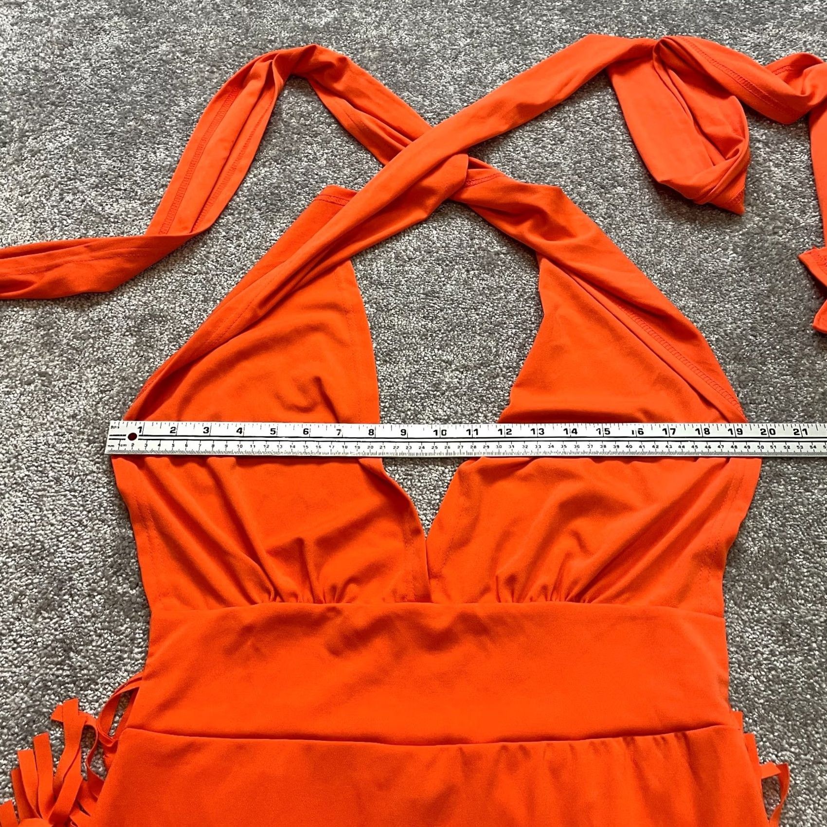 B Sides Chicme Dress Womens XXL Orange Halter Strappy Fringed Sides Solid Midi Party Size XXL / US 16-18 / IT 52-54 - 6 Thumbnail