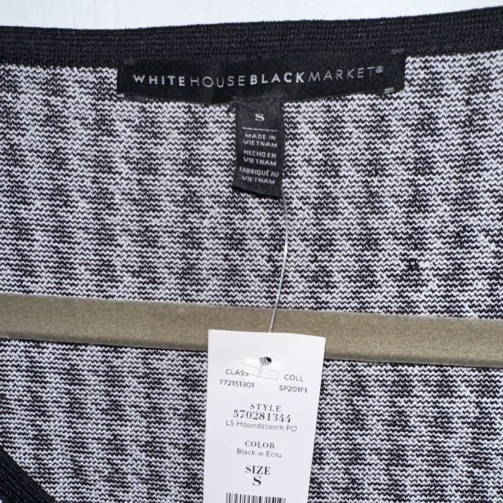 White House Black Market WHBM S Black & Ecru Thatch Sweater with Black Trim Size S / US 4 / IT 40 - 4 Thumbnail