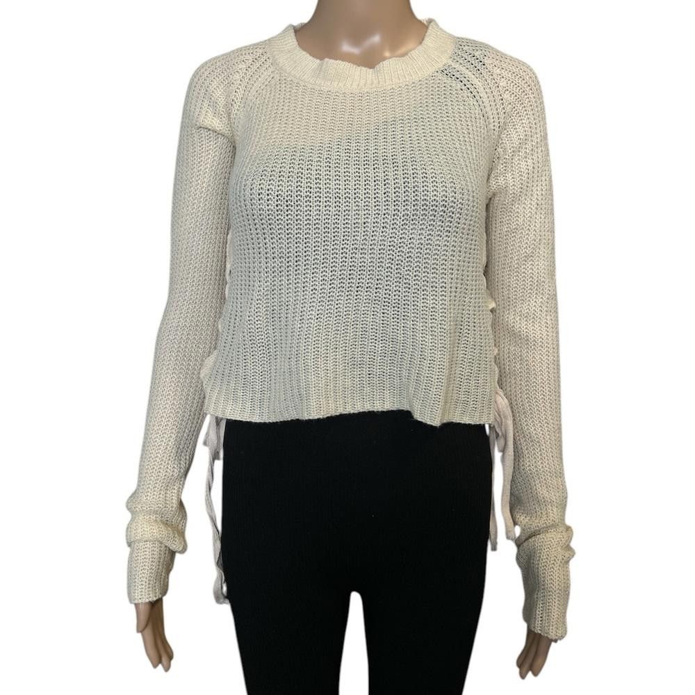 Designer Settledown Cream Knit Sweater with Side Lace-Up Detail Size S / US 4 / IT 40 - 1 Thumbnail