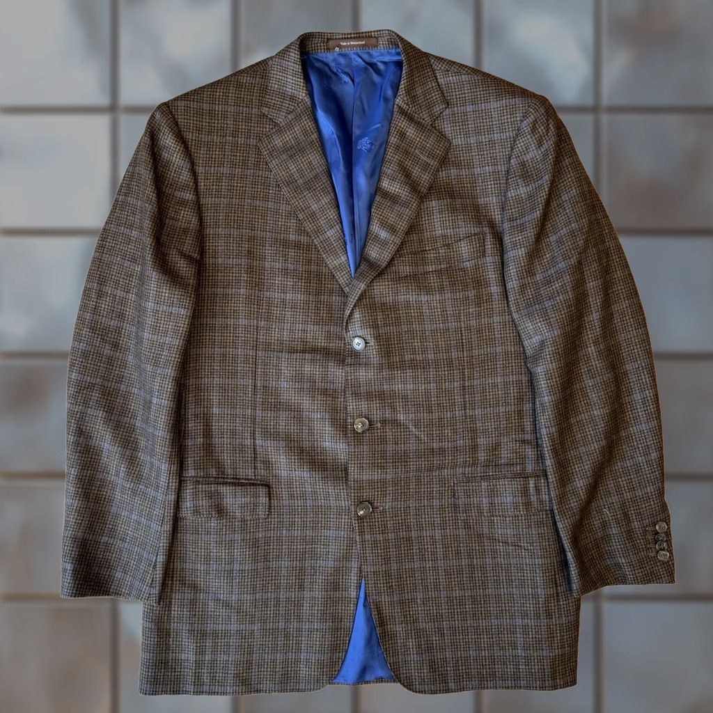 Ermenegildo Zegna Ermenegildo Zegna Blazer Large Brown Plaid Pure Cashmere Designer Size 42R - 1 Thumbnail