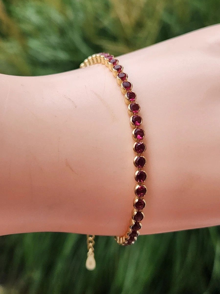 Sterling Silver Sterling Silver Tennis Bracelet Garnet Gold 8" Size ONE SIZE - 4 Thumbnail