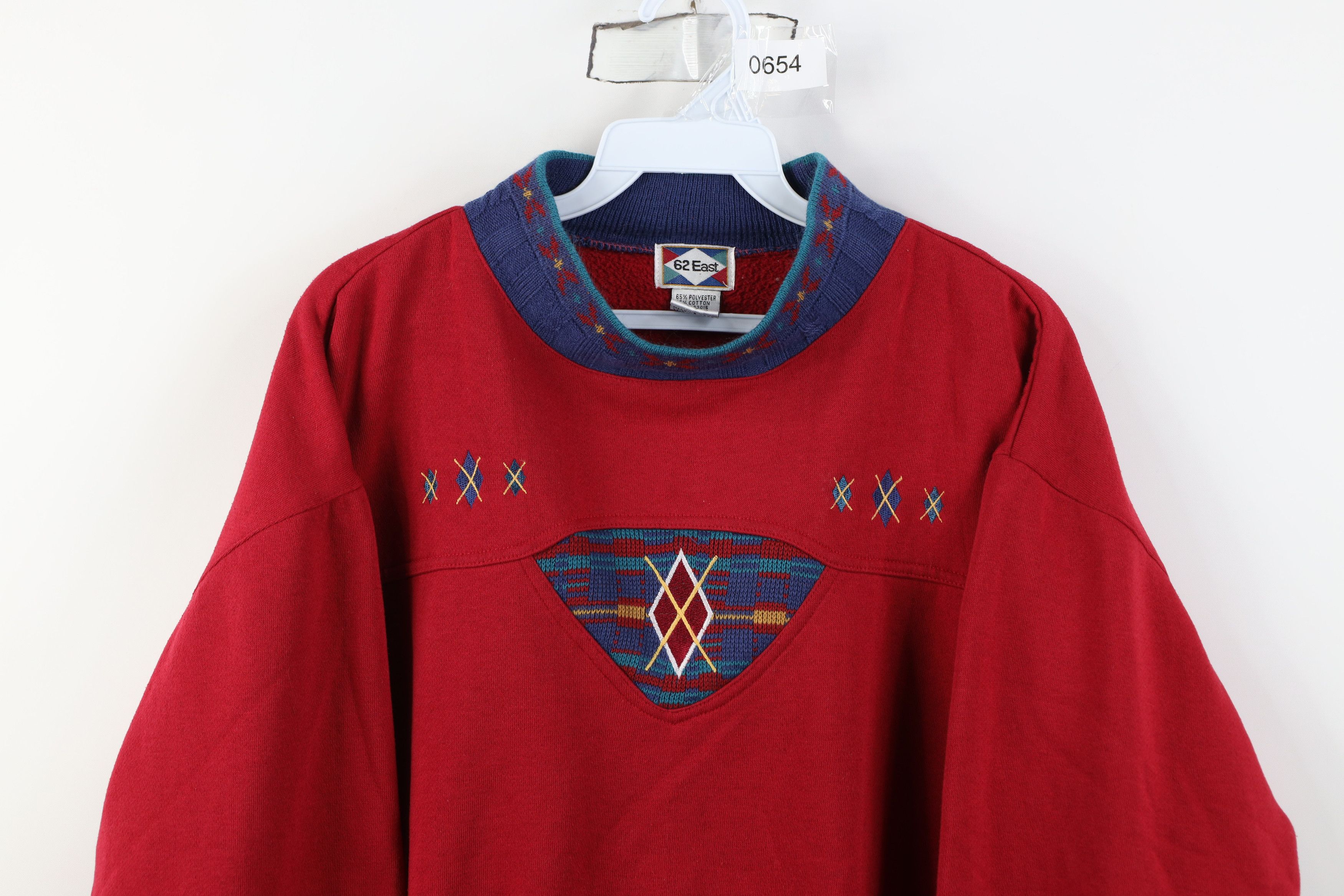 Vintage Vintage 90s Streetwear Argyle Mock Neck Sweatshirt Red Size M / US 6-8 / IT 42-44 - 2 Thumbnail