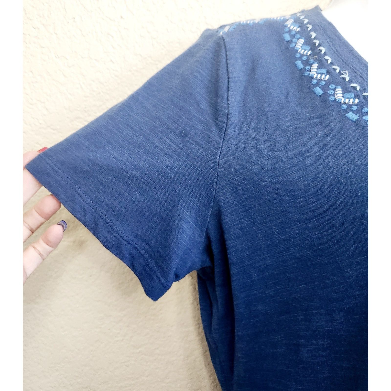 Other Rebecca Malone Blue Embroidered Bodice Top XL Short Sleeves Size XL / US 12-14 / IT 48-50 - 3 Thumbnail